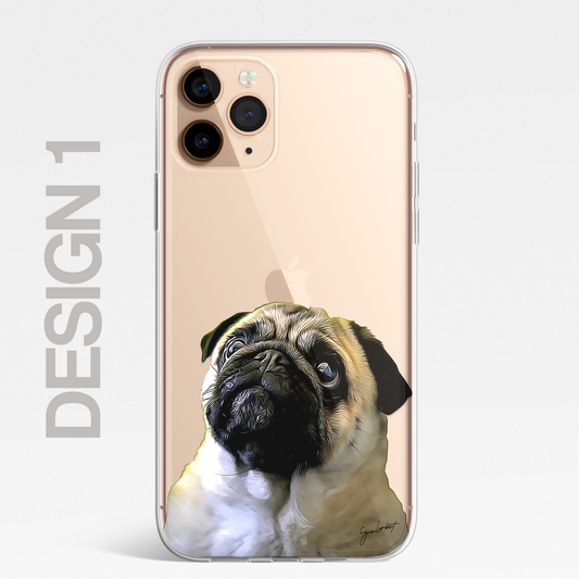 Pug Cute Dog Phone Case Painting CLEAR Phone Cover Case for iPhone 14 13 12 +