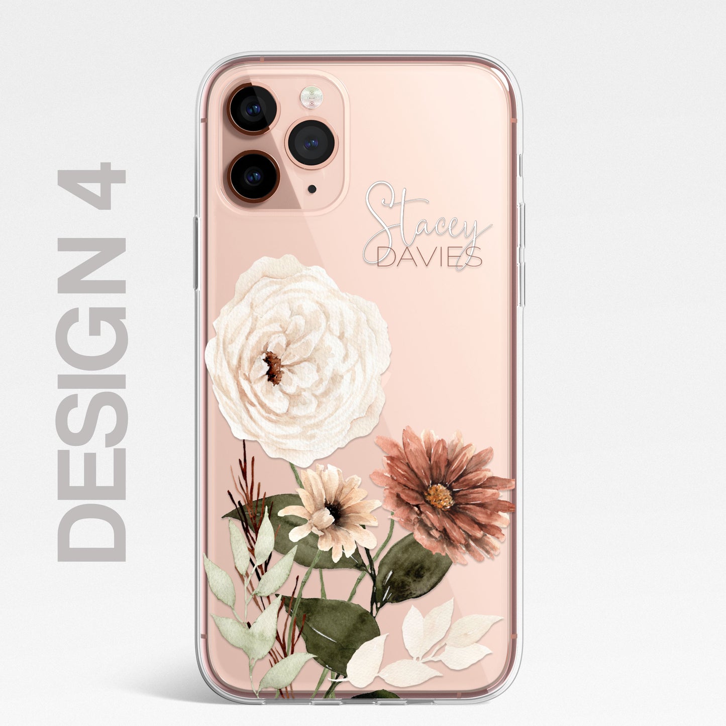 Personalised Floral Autumn Custom CLEAR Cover Case Flower for iPhone 14 13 12