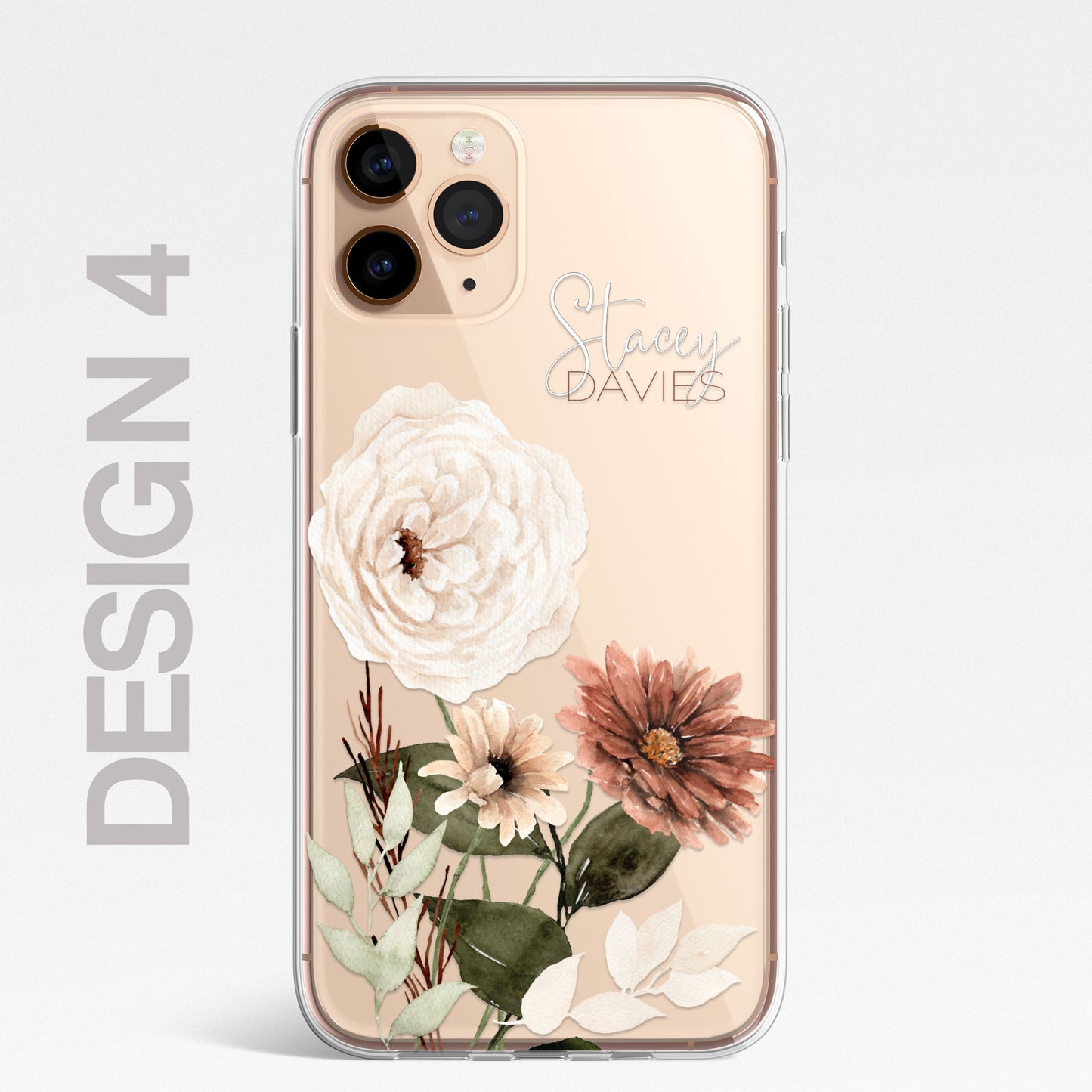 Personalised Floral Autumn Custom CLEAR Cover Case Flower for iPhone 14 13 12
