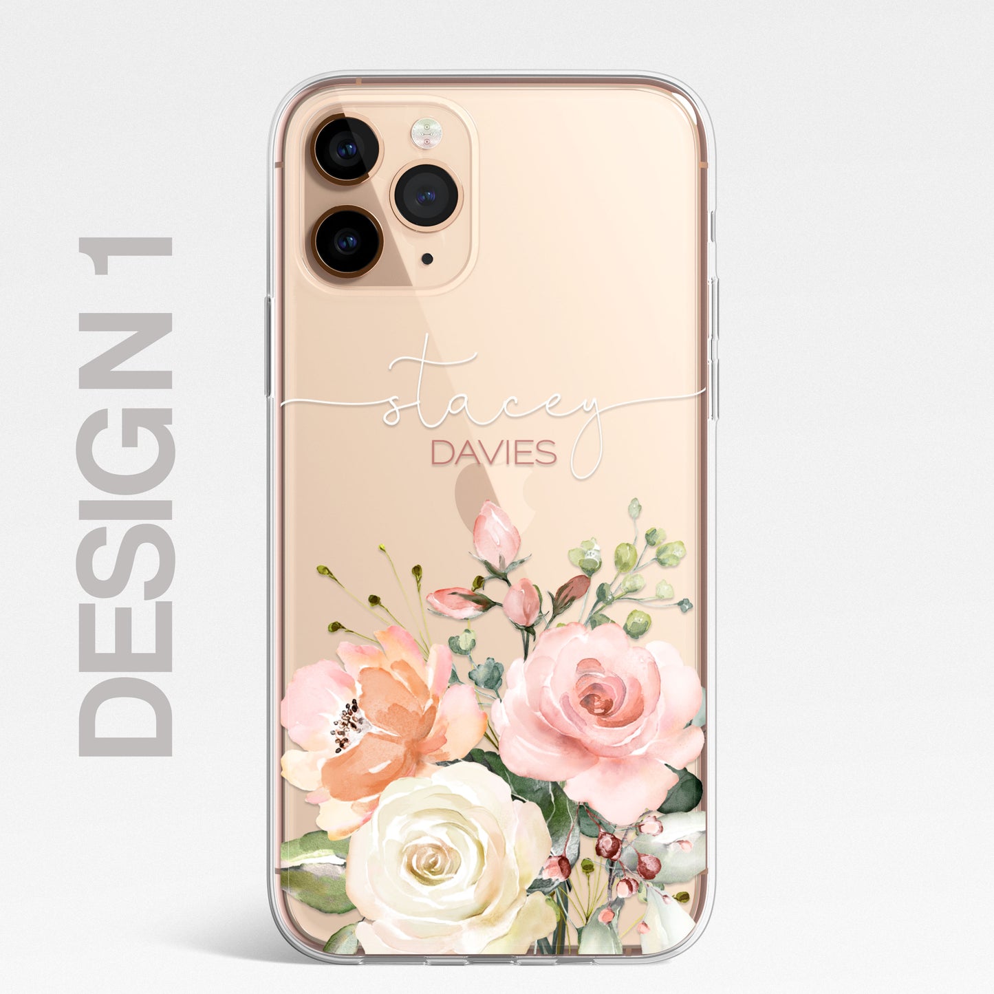 Personalised Floral CLEAR Phone Cover Case Custom For iPhone 13 Pro Max Mini +