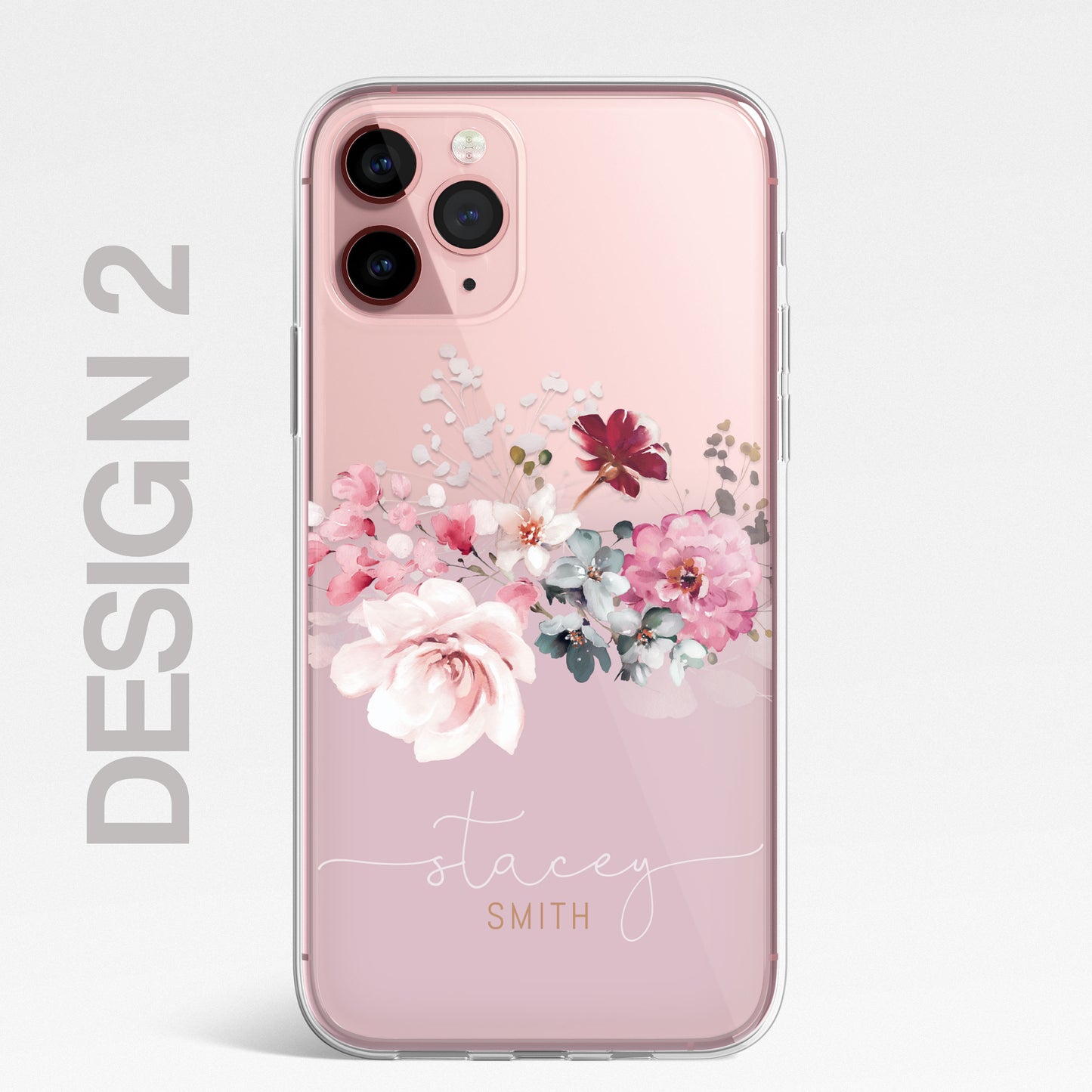Personalised Floral Silicone CLEAR Phone Case Cover Pastel for iPhone 14 13 12 +