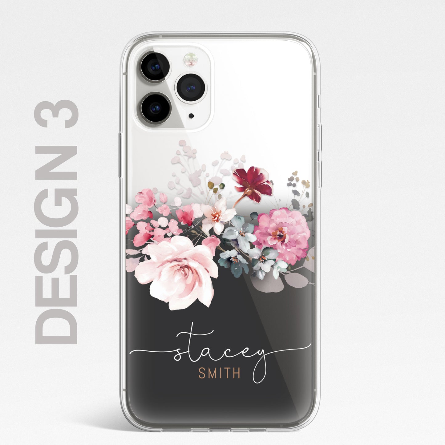 Personalised Floral Silicone CLEAR Phone Case Cover Pastel for iPhone 14 13 12 +