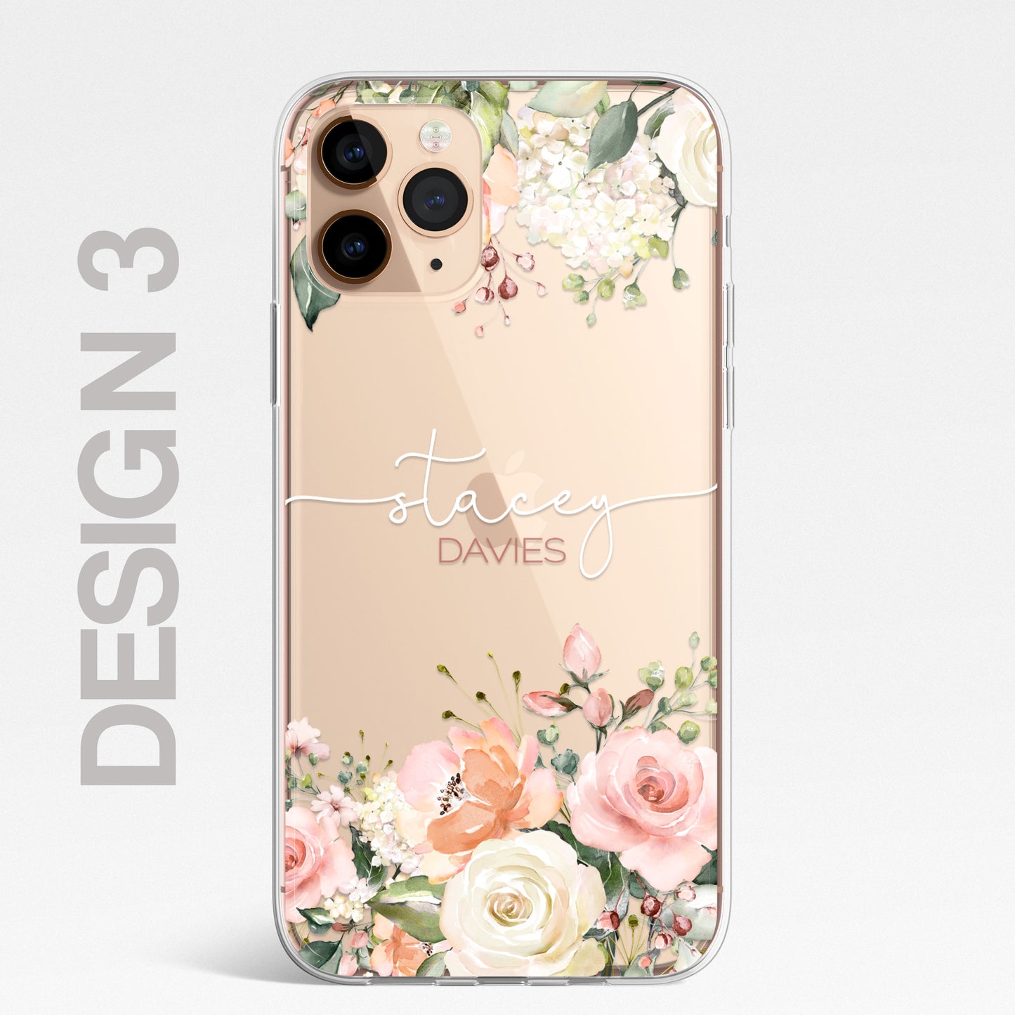Personalised Floral CLEAR Phone Cover Case Custom For iPhone 13 Pro Max Mini +