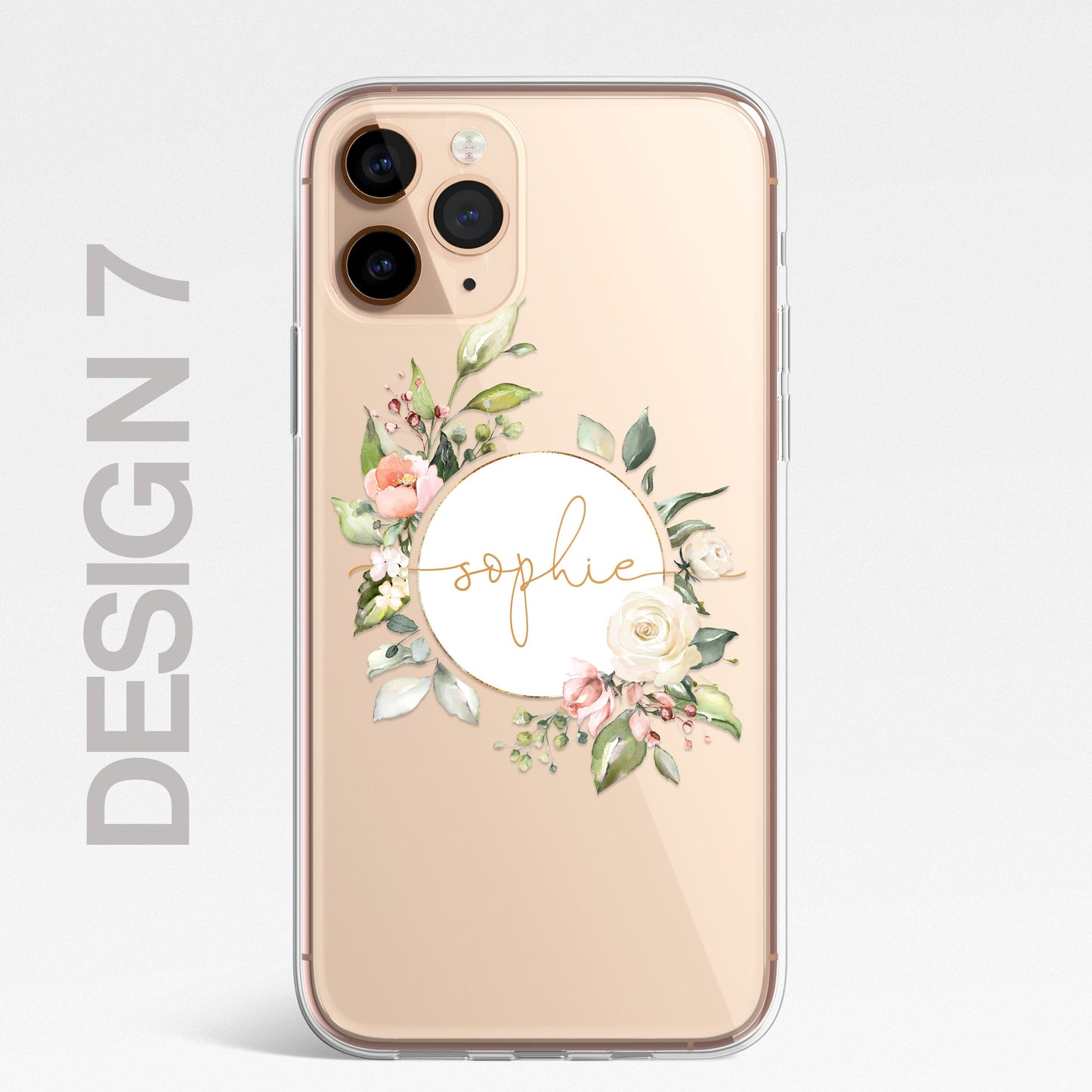 Personalised Floral CLEAR Phone Cover Case Custom For iPhone 14 Pro Max Plus +