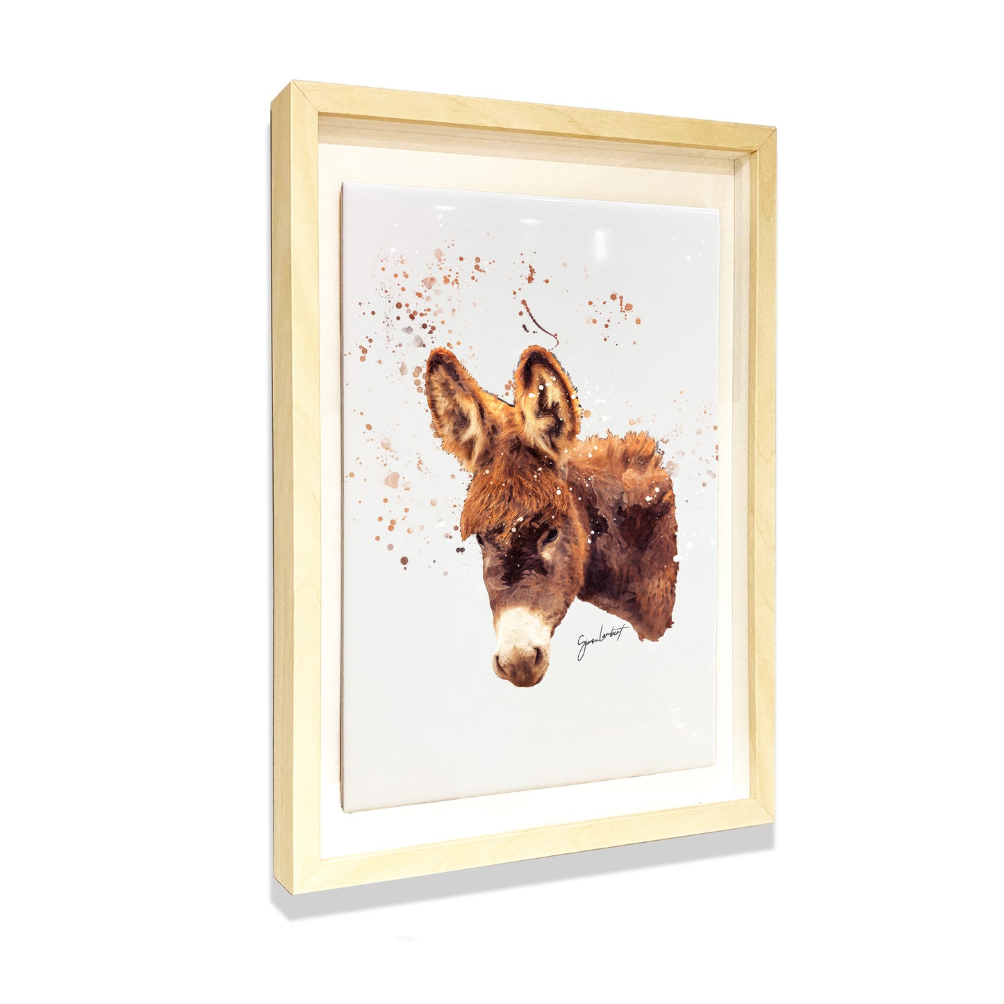 Donkey Portrait Brush Splatter Style Artwork - Framed CERAMIC TILE Art