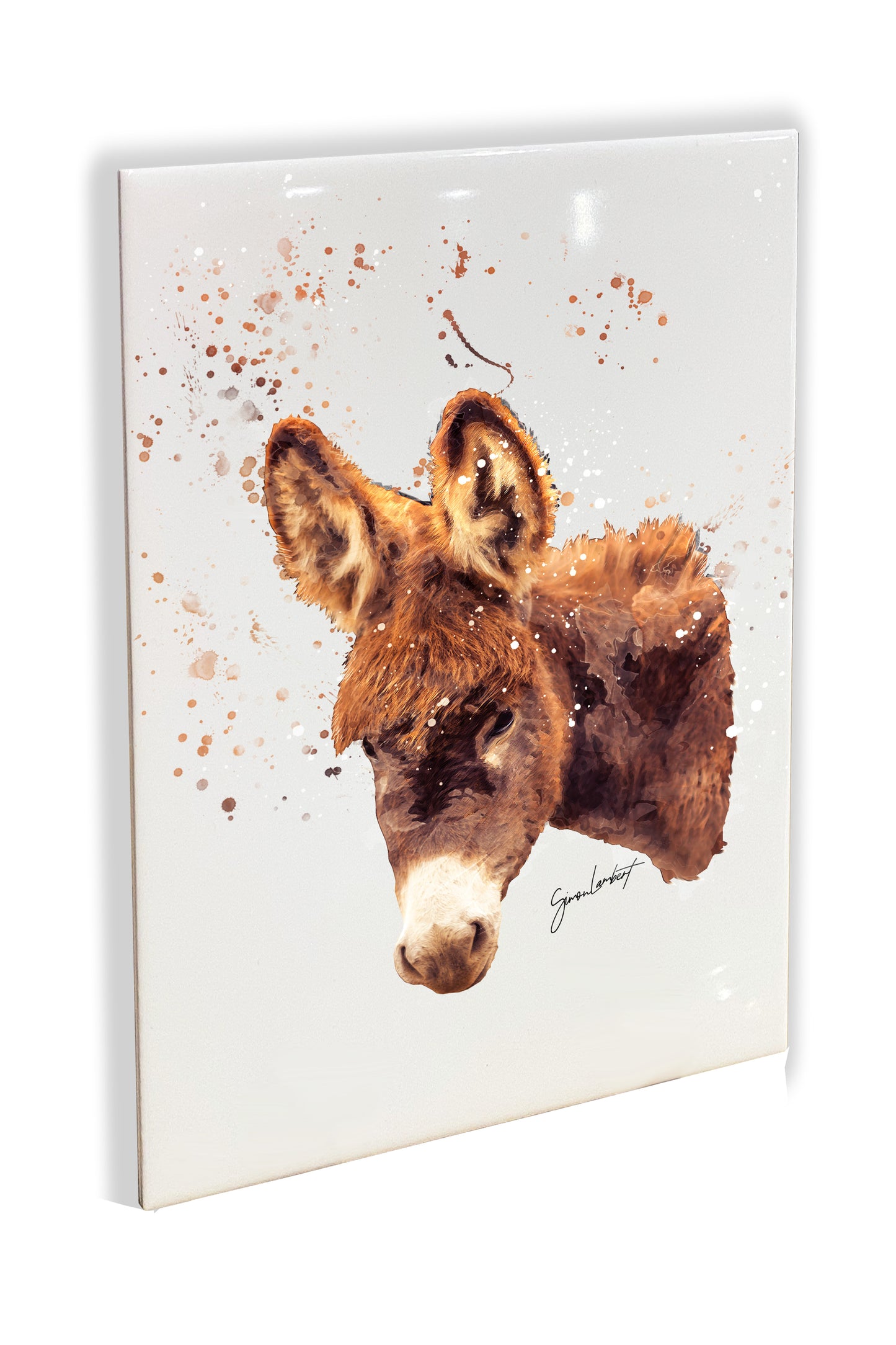 Donkey Portrait Brush Splatter Style Artwork - Framed CERAMIC TILE Art