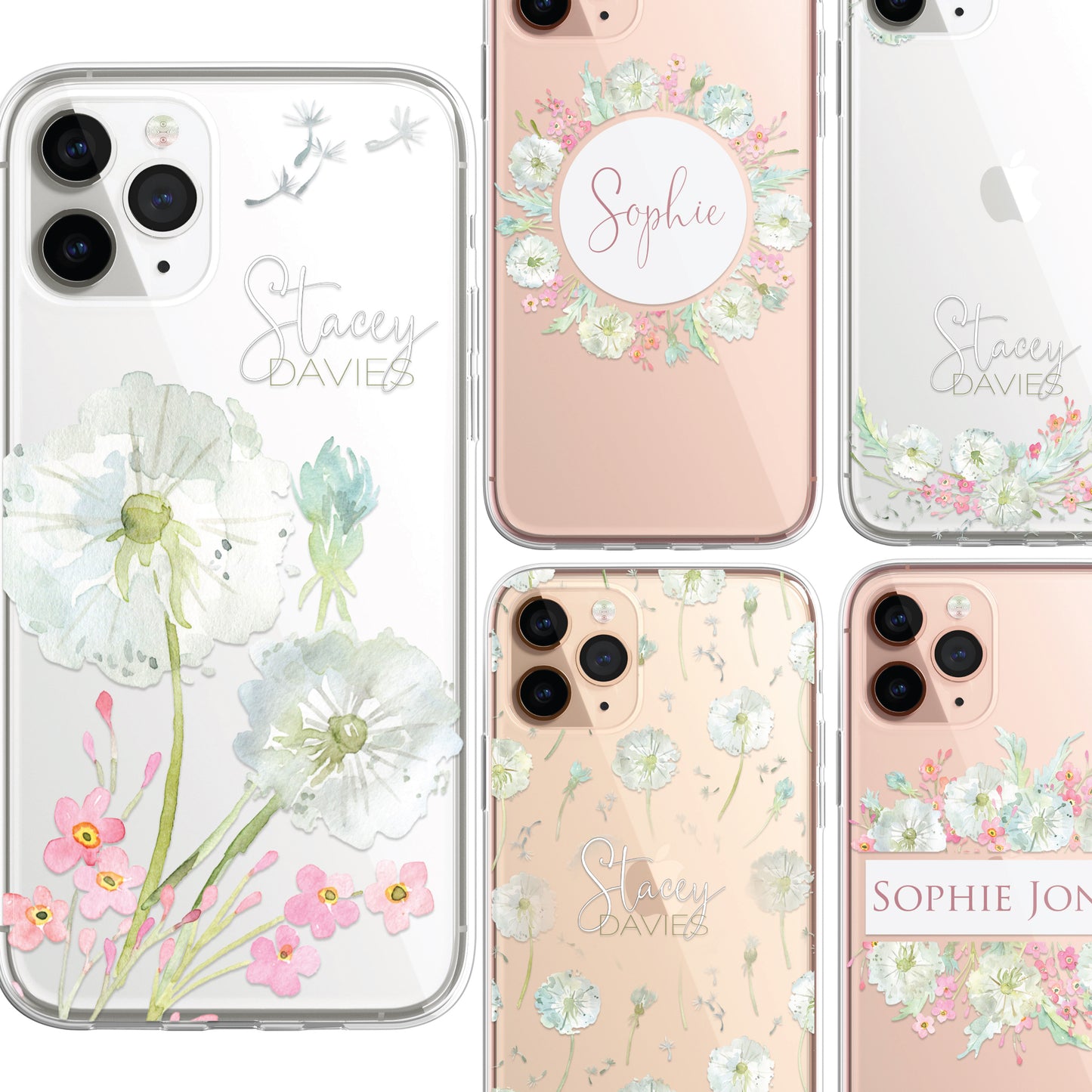 Personalised Floral Dandelion Custom CLEAR Cover Case Flower for iPhone 14 13 12