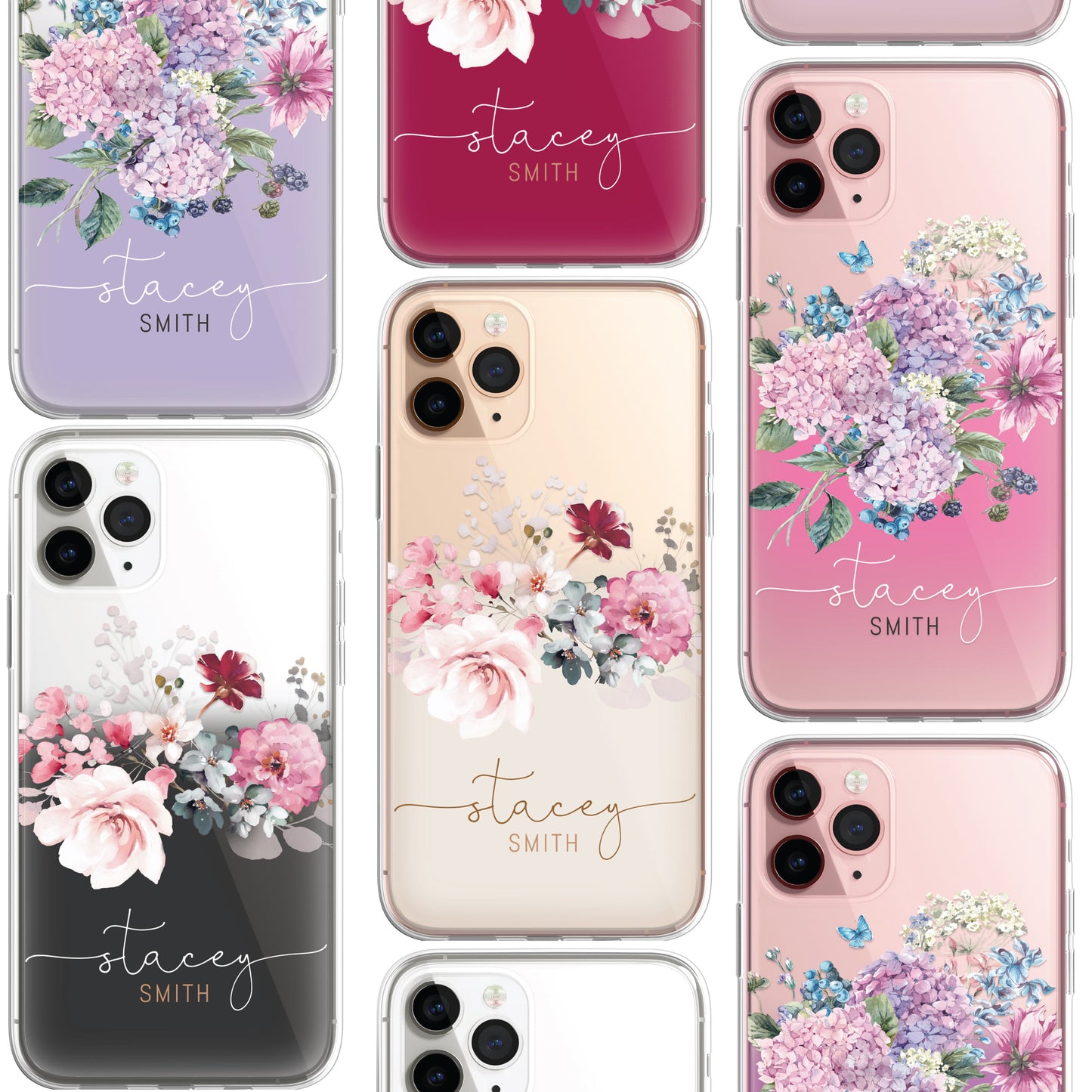 Personalised Floral Silicone CLEAR Phone Case Cover Pastel for iPhone 14 13 12 +