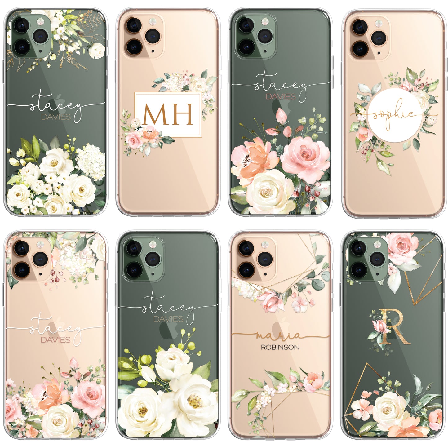 Personalised Floral CLEAR Phone Cover Case Custom For iPhone 12 Pro Max Mini +