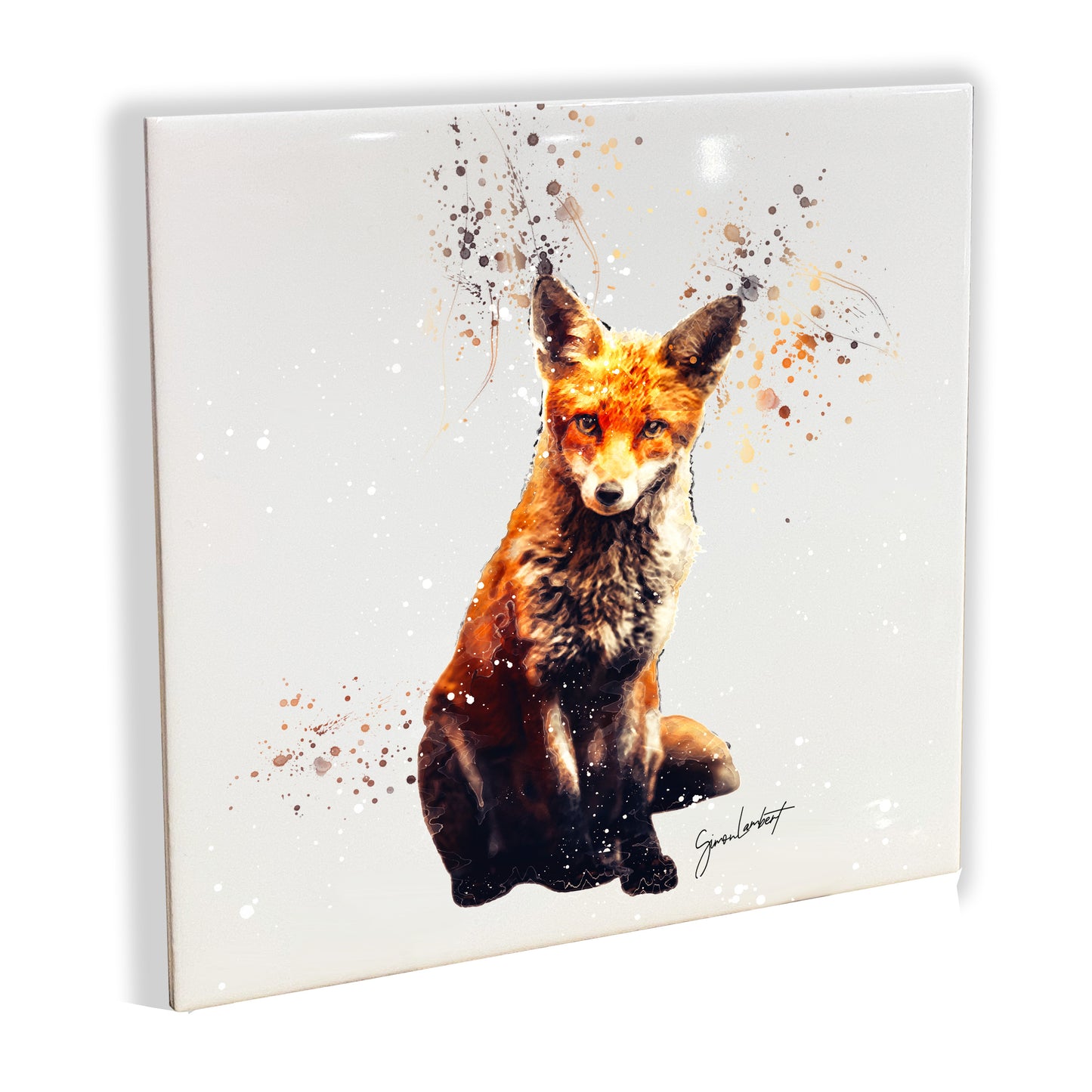 Fox Portrait Brush Splatter Style Artwork - Framed CERAMIC TILE Art