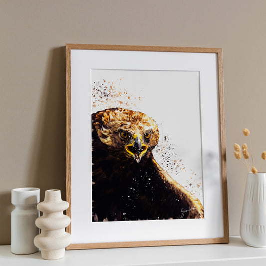 Golden Eagle Portrait Splatter Style Artwork Fine Art Print (Unframed)