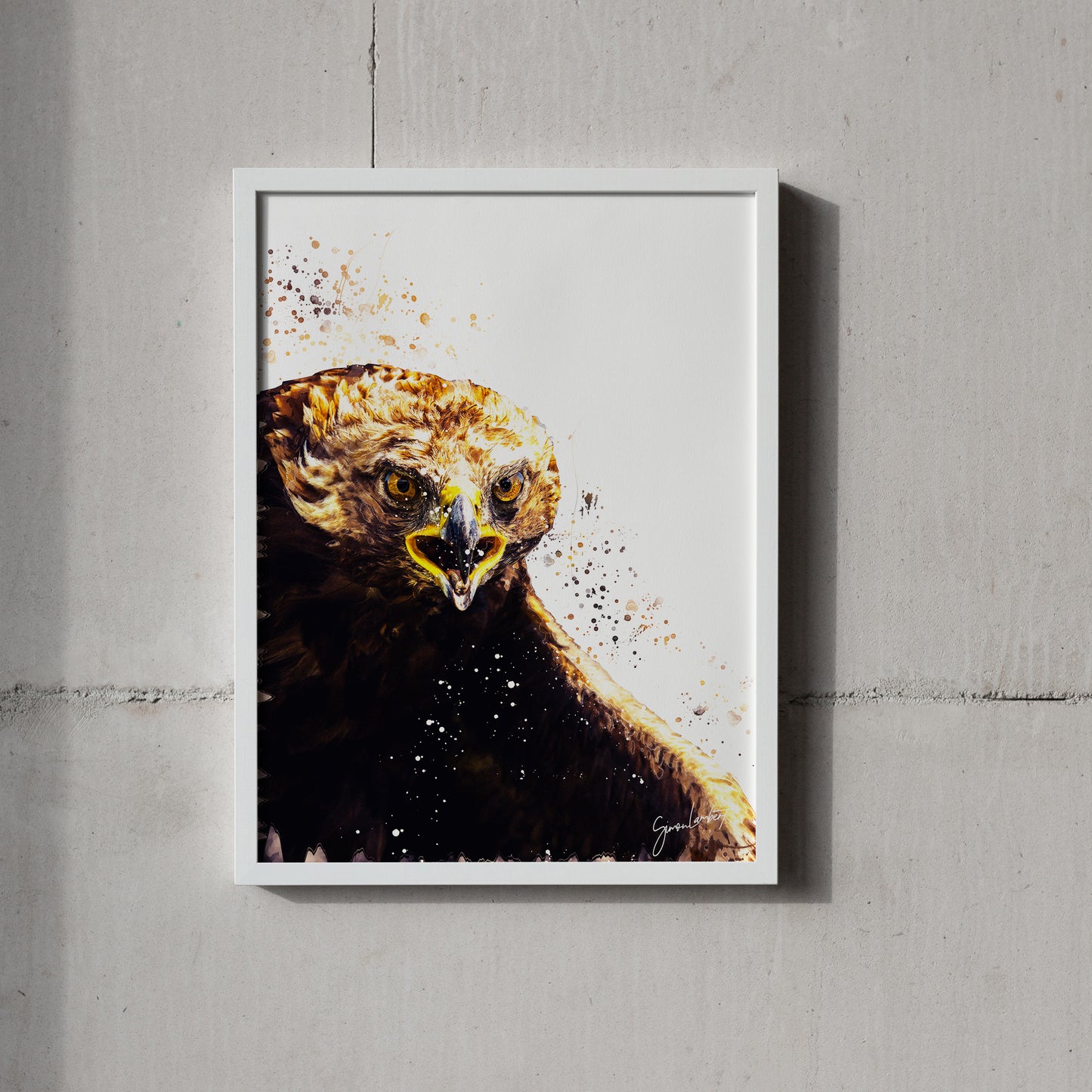 Golden Eagle Portrait Splatter Style Artwork Fine Art Print (Unframed)