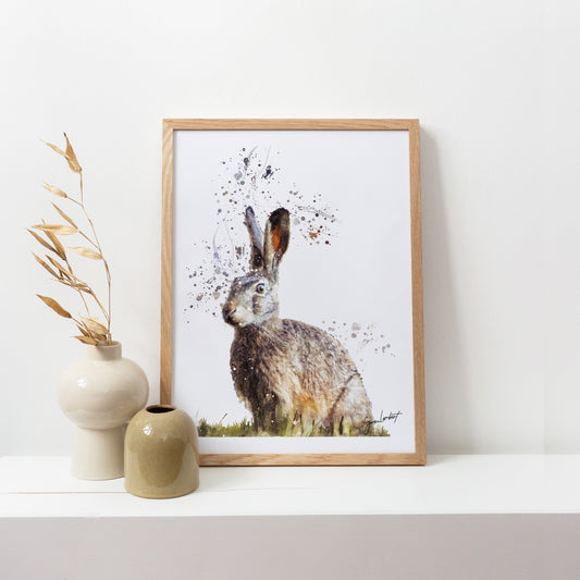 Hare Portrait Splatter Style Artwork Fine Art Print (Unframed)