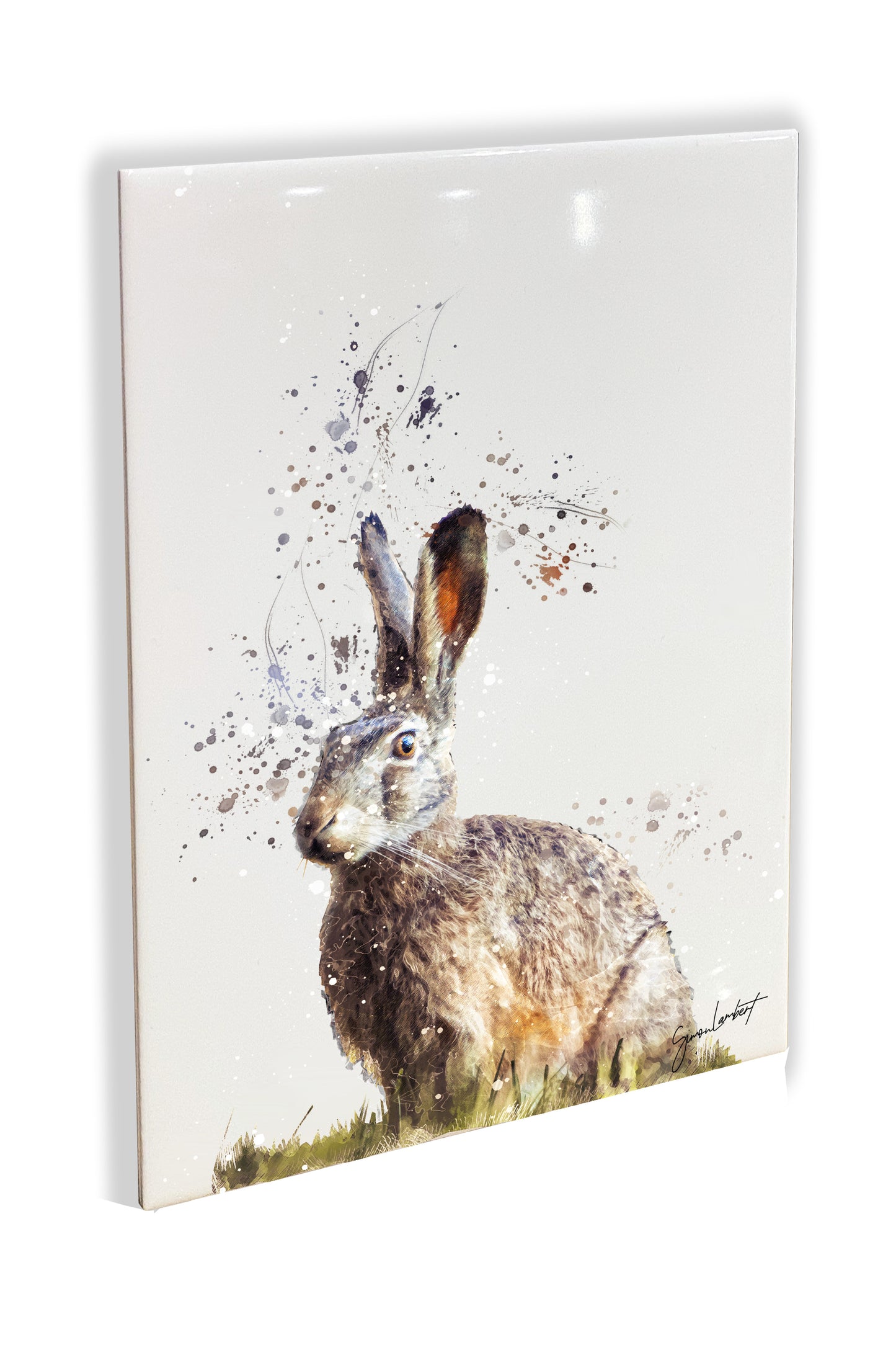 Hare Portrait Brush Splatter Style Artwork - Framed CERAMIC TILE Art