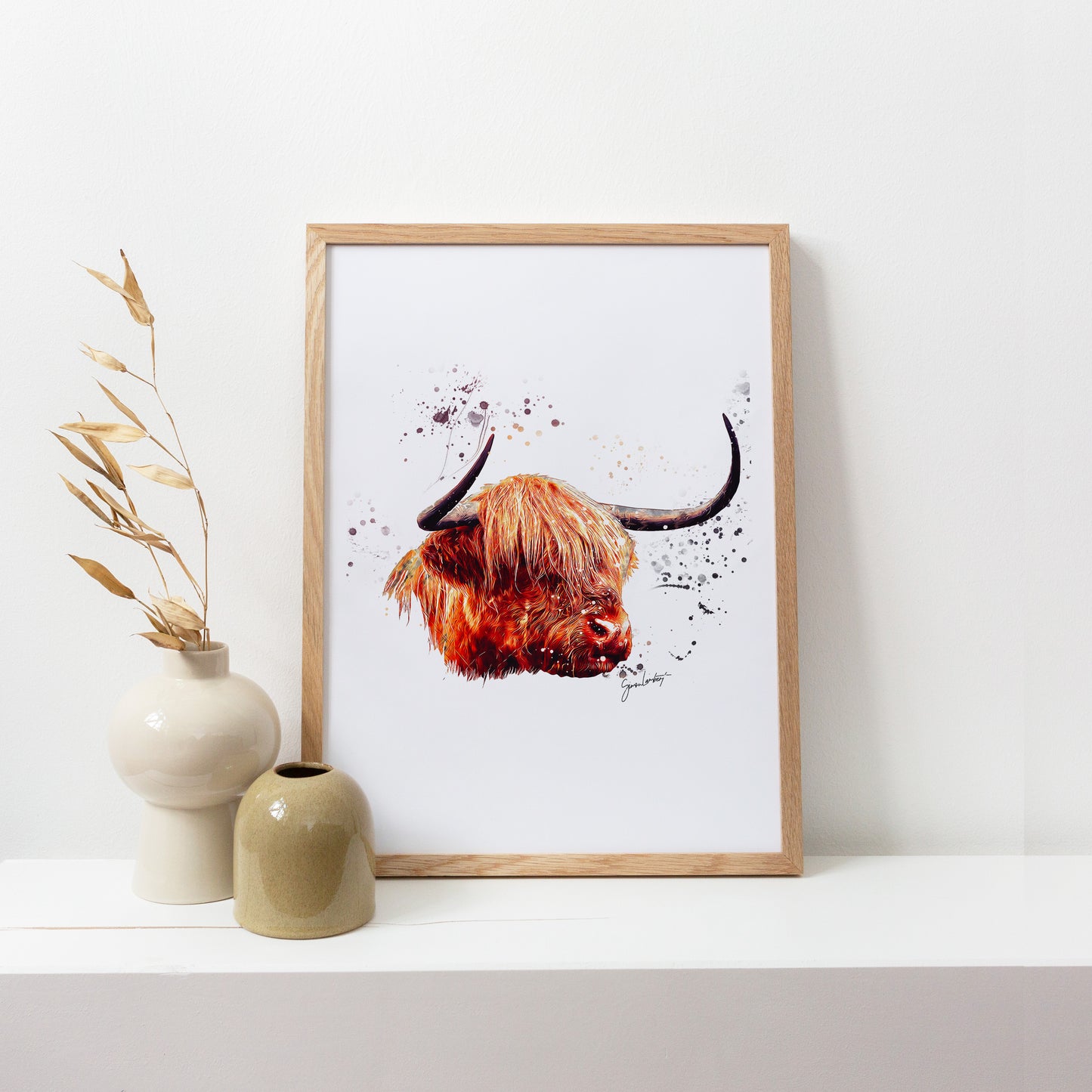 Highland Cow Portrait Splatter Style Artwork Fine Art Print (Unframed)