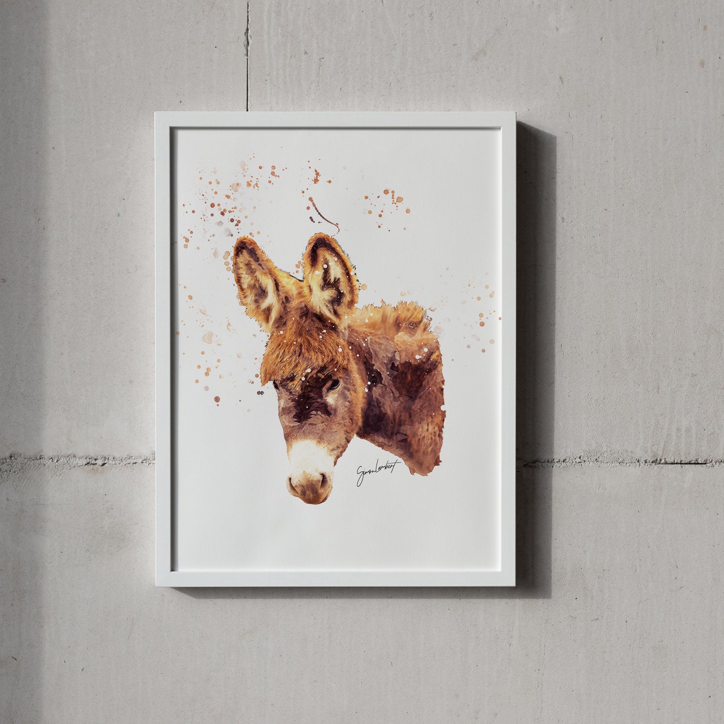 Donkey Portrait Splatter Style Artwork Fine Art Print (Unframed)