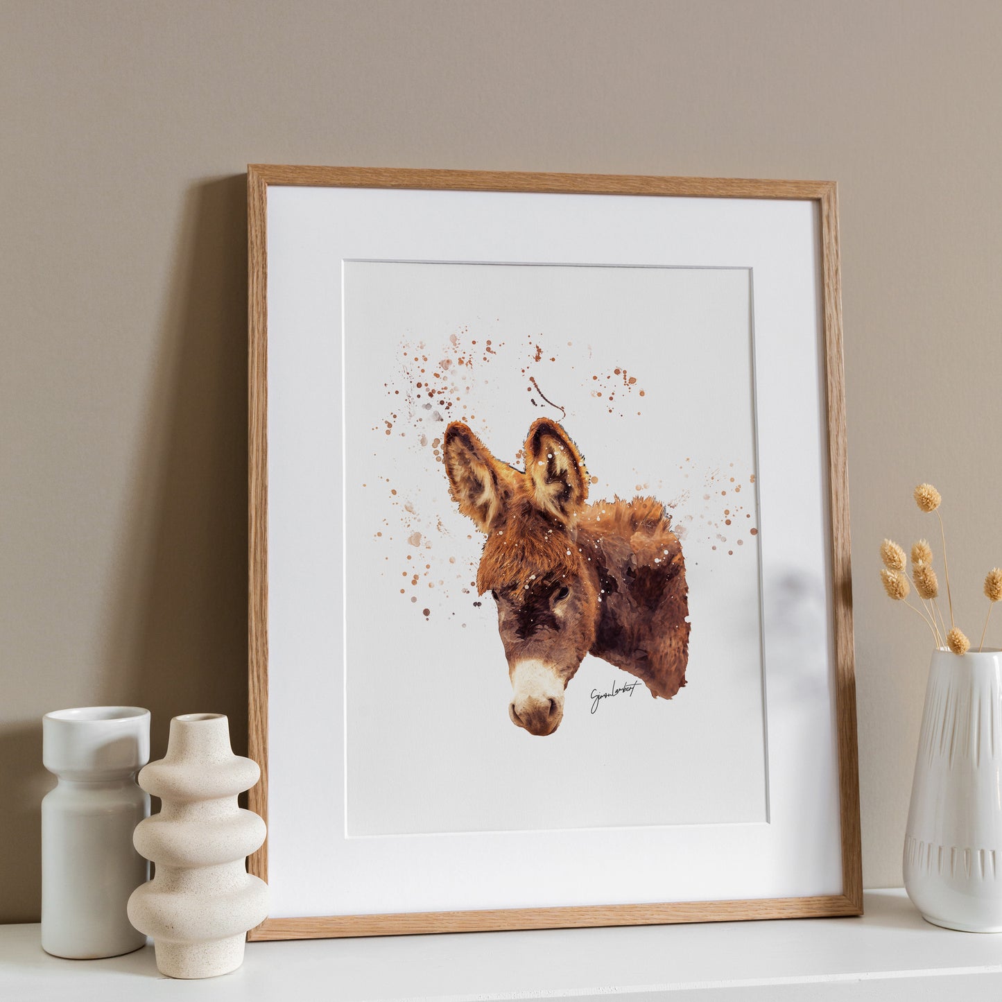 Donkey Portrait Splatter Style Artwork Fine Art Print (Unframed)