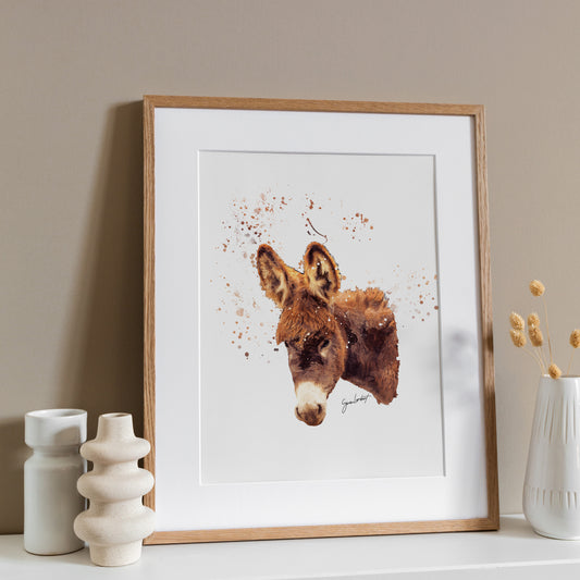 Donkey Portrait Splatter Style Artwork Fine Art Print (Unframed)