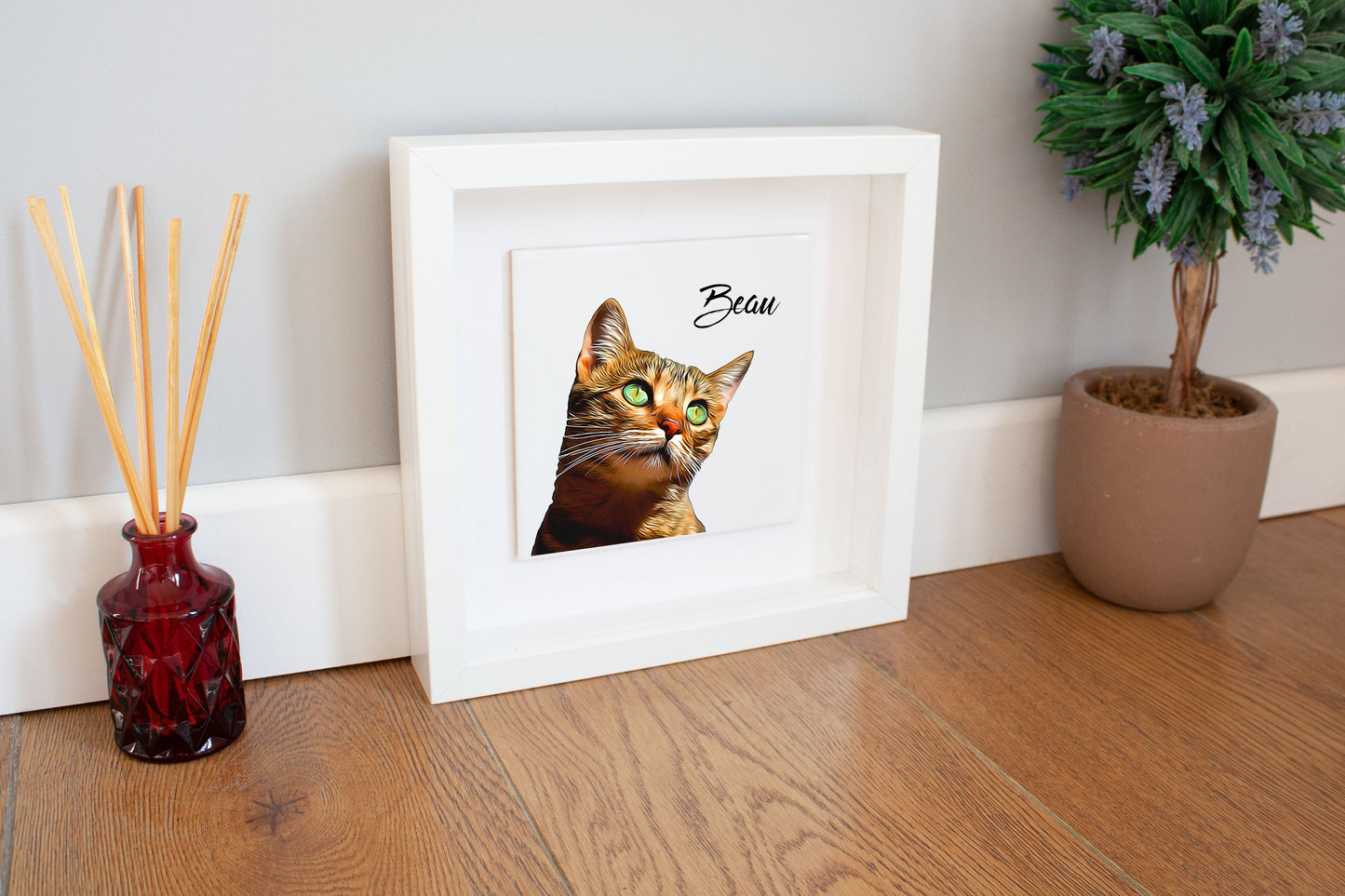 Personalised Pet Dog Cat Brush Portrait Custom Photo Print on Ceramic Tile in Box Frame Gift