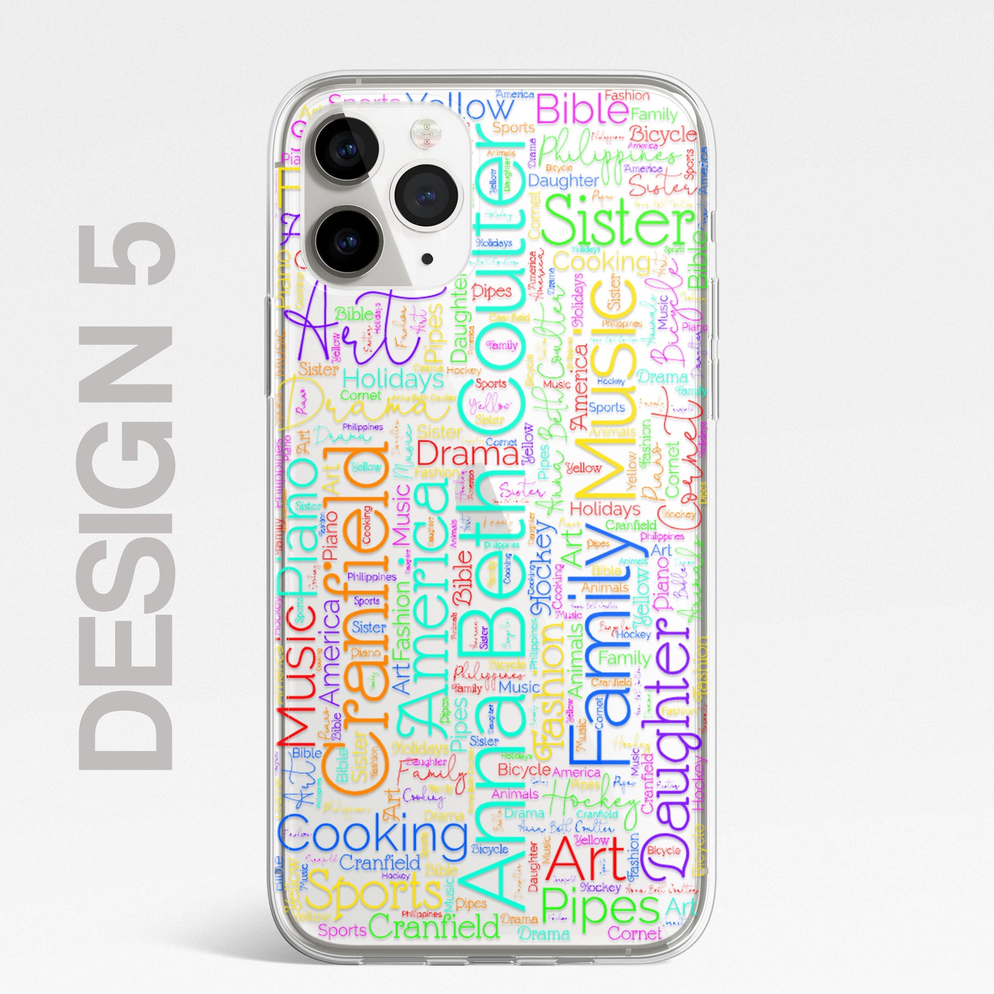 Personalised Word Art Script 3 Names Initials Custom Silicone CLEAR Phone Case Cover Custom iPhone 11 XR Max Plus Pro Samsung Galaxy Wordle