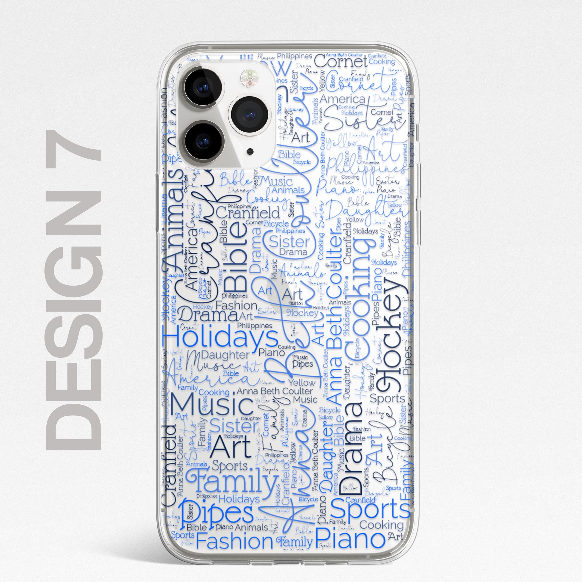 Personalised Word Art Script 3 Names Initials Custom Silicone CLEAR Phone Case Cover Custom iPhone 11 XR Max Plus Pro Samsung Galaxy Wordle