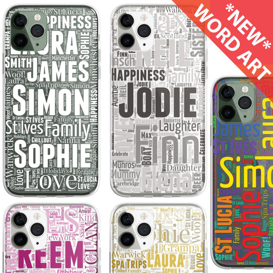 Personalised Word Art 2 Names Initials Custom Silicone CLEAR Phone Case Cover Family Custom iPhone 11 XR Max Plus Pro Samsung Galaxy Wordle