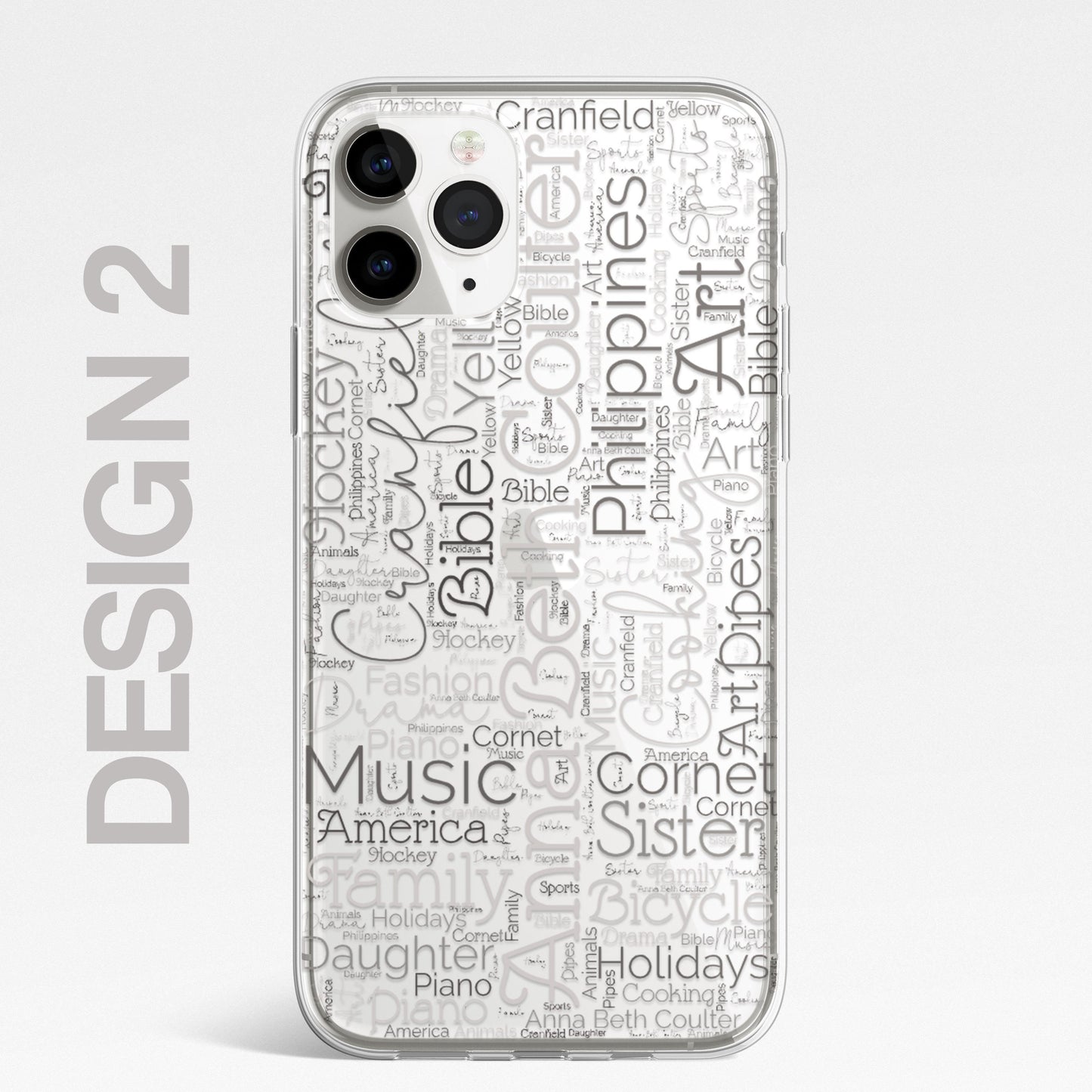 Personalised Word Art Script 3 Names Initials Custom Silicone CLEAR Phone Case Cover Custom iPhone 11 XR Max Plus Pro Samsung Galaxy Wordle