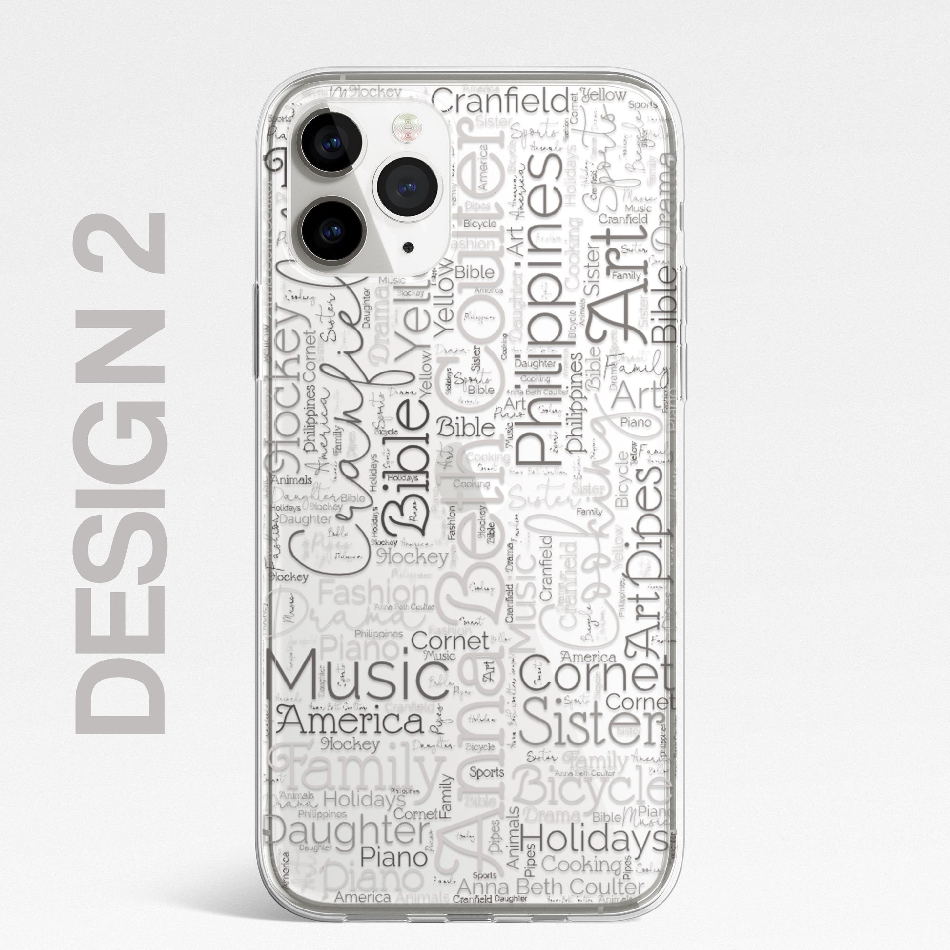 Personalised Word Art Script 3 Names Initials Custom Silicone CLEAR Phone Case Cover Custom iPhone 11 XR Max Plus Pro Samsung Galaxy Wordle