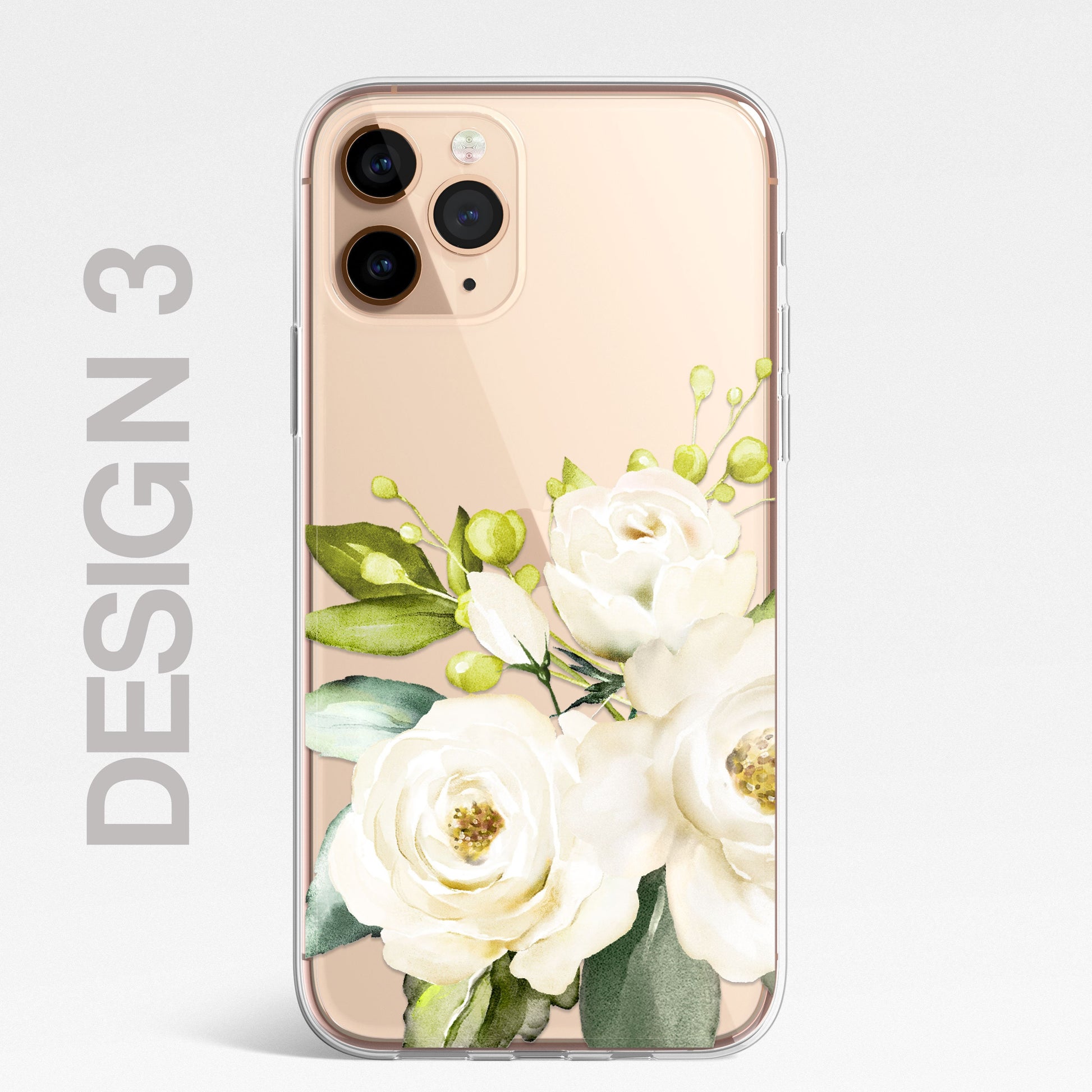 Silicone CLEAR Phone Case Cover Pretty Floral Flowers English Roses Vintage Carnations Gold iPhone 11 12 XR Max Plus Pro Samsung Galaxy