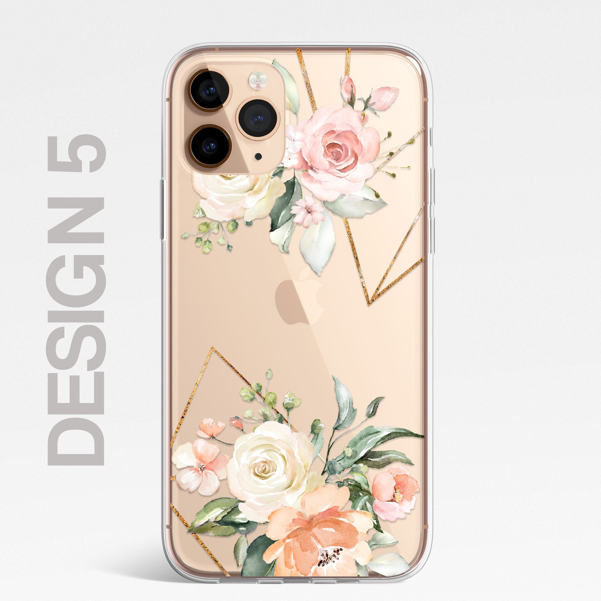 Silicone CLEAR Phone Case Cover Pretty Floral Flowers English Roses Vintage Carnations Gold iPhone 11 12 XR Max Plus Pro Samsung Galaxy