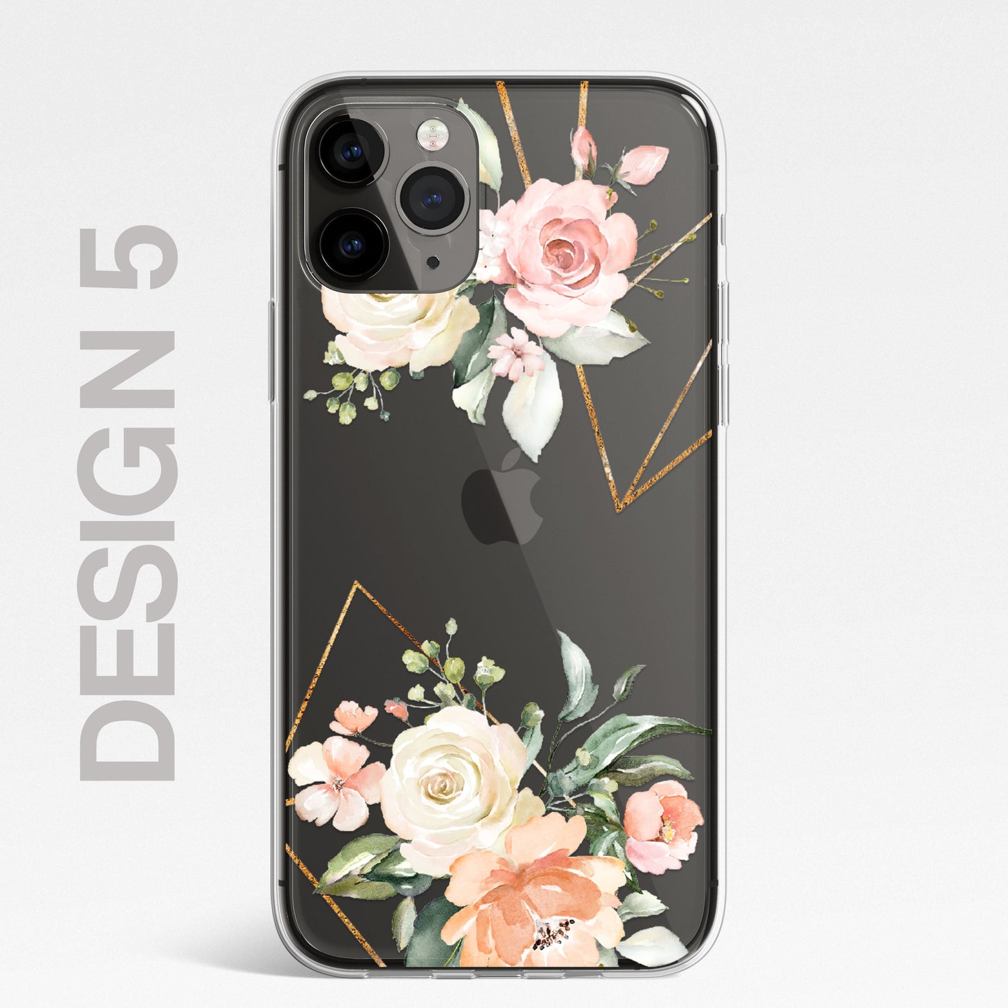 Silicone CLEAR Phone Case Cover Pretty Floral Flowers English Roses Vintage Carnations Gold iPhone 11 12 XR Max Plus Pro Samsung Galaxy