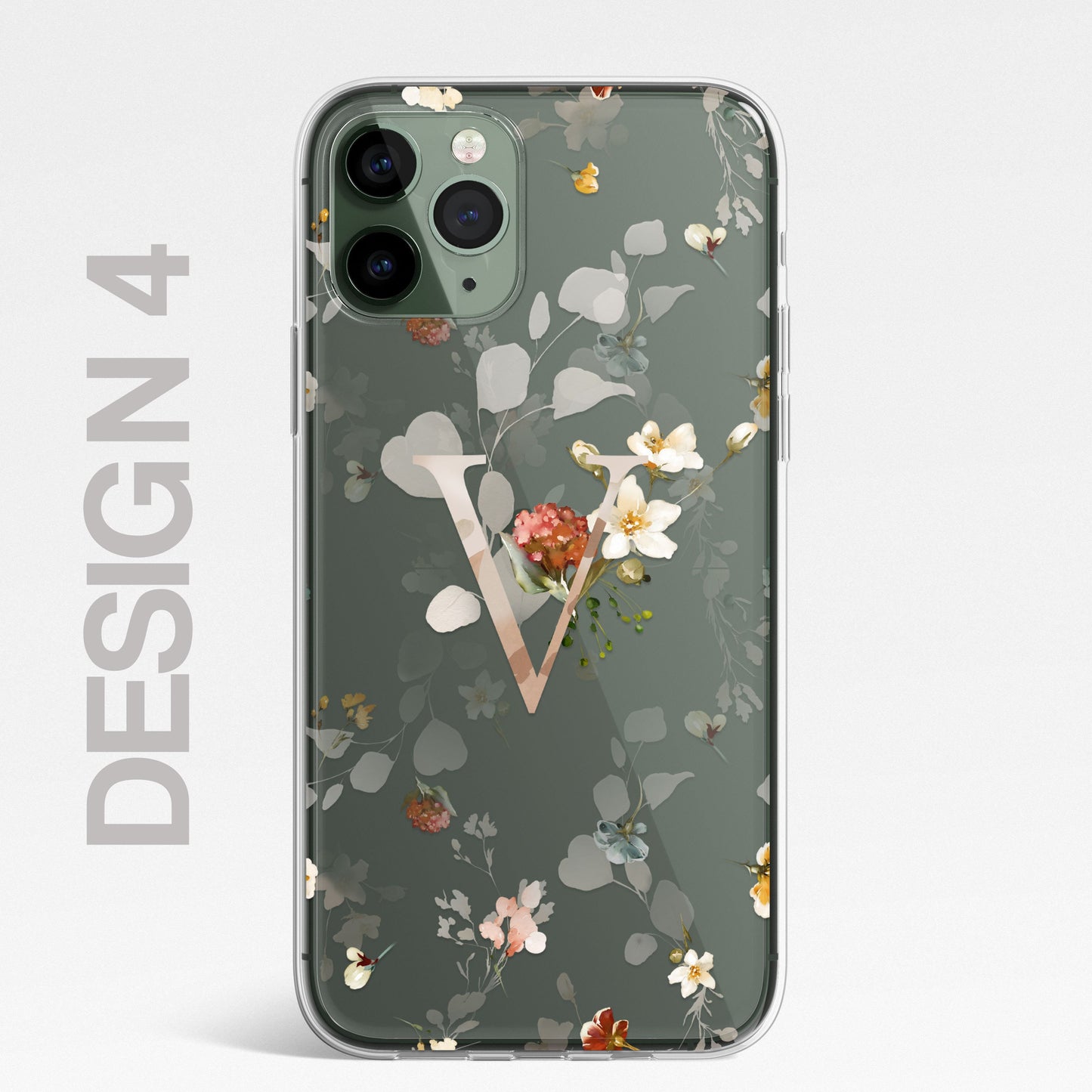 Personalised Floral iPhone Custom Silicone CLEAR Phone Case Cover Flowers English Roses Gold iPhone 11 XS XR Max Plus Pro Samsung Galaxy