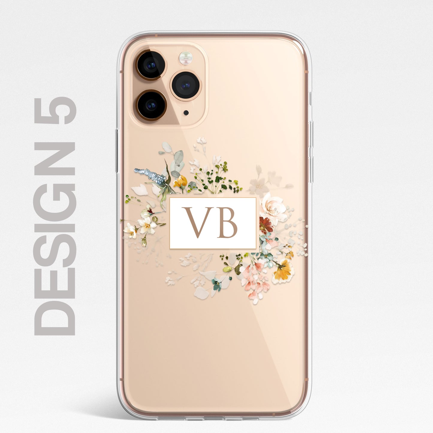 Personalised Floral iPhone Custom Silicone CLEAR Phone Case Cover Flowers English Roses Gold iPhone 11 XS XR Max Plus Pro Samsung Galaxy