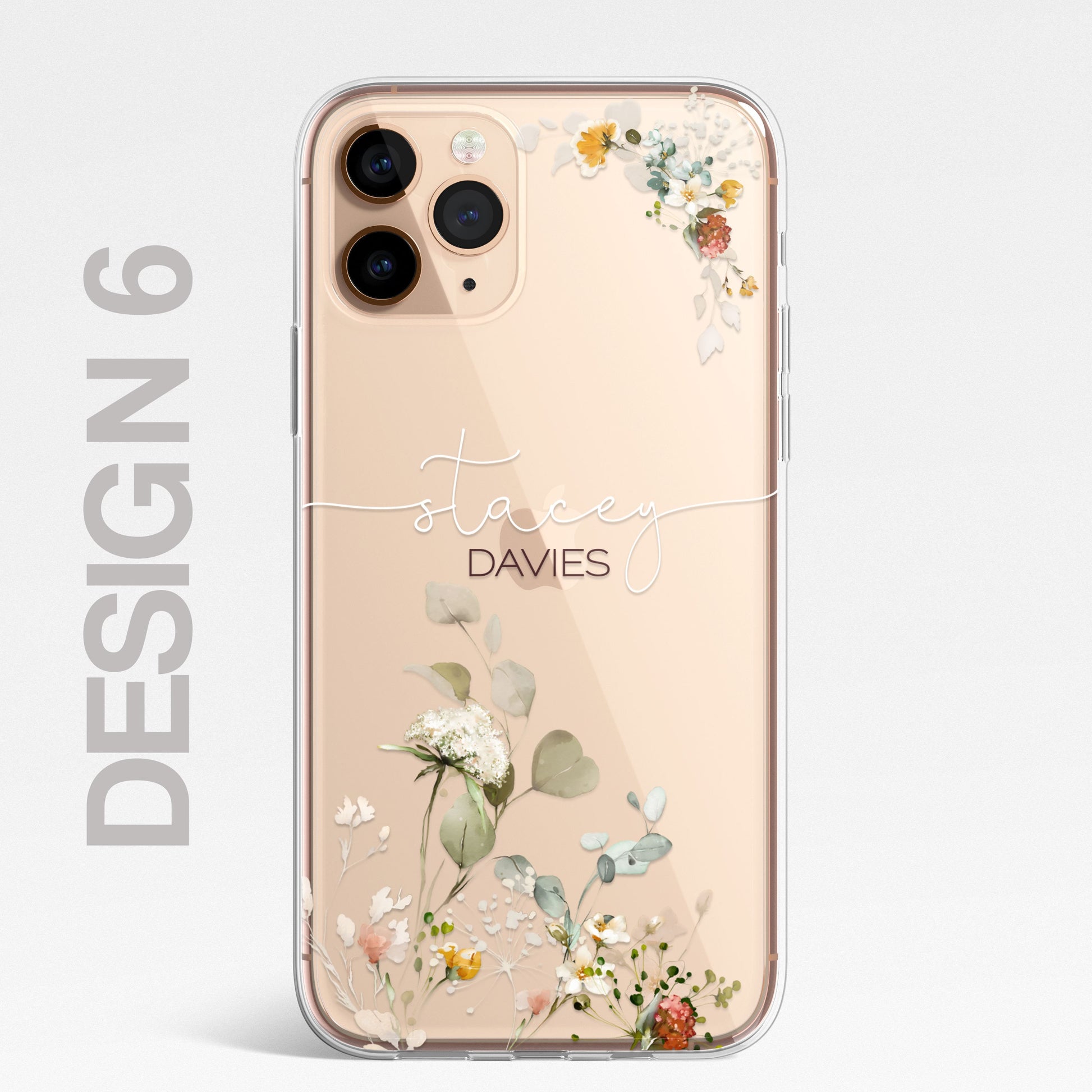 Personalised Floral iPhone Custom Silicone CLEAR Phone Case Cover Flowers English Roses Gold iPhone 11 XS XR Max Plus Pro Samsung Galaxy
