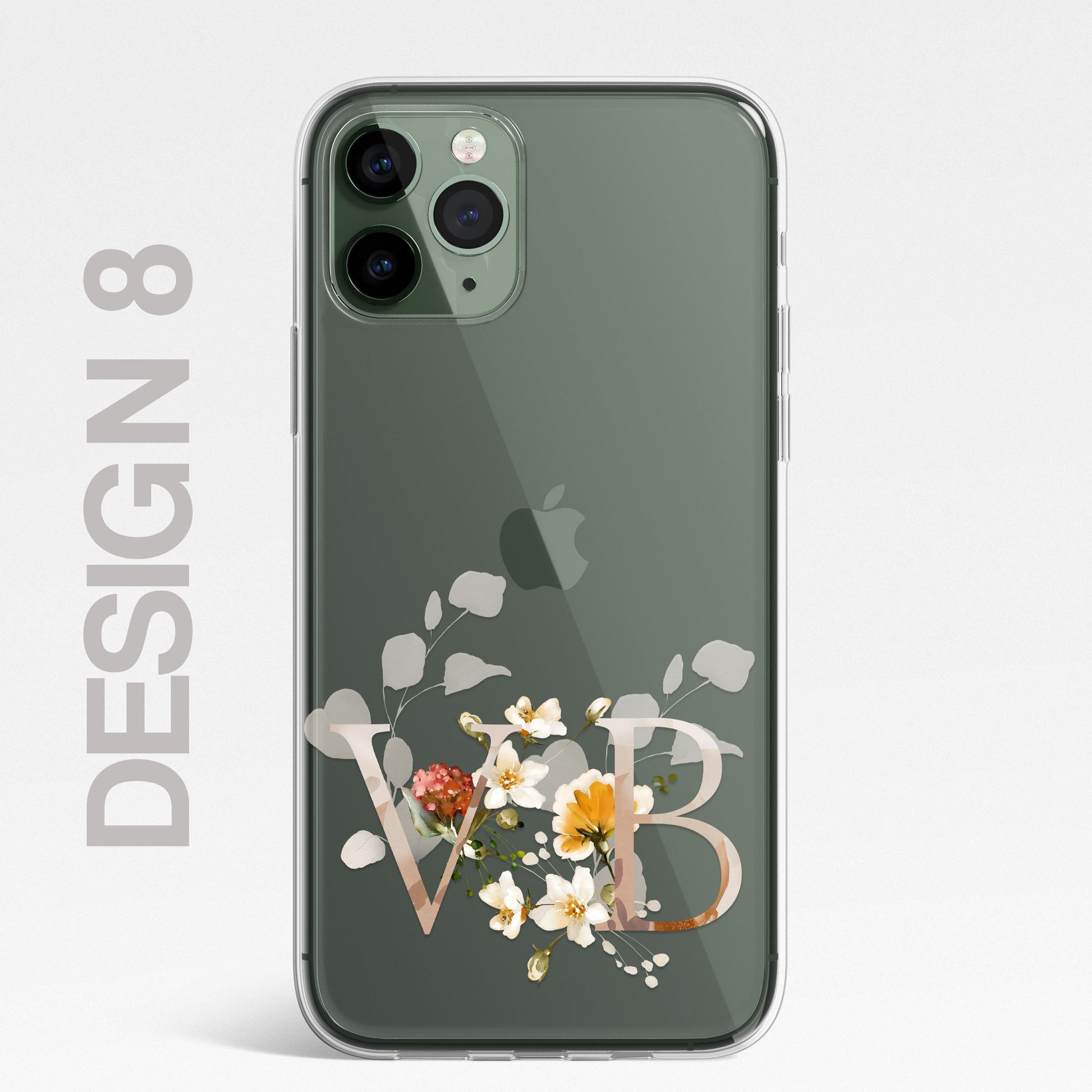 Personalised Floral iPhone Custom Silicone CLEAR Phone Case Cover Flowers English Roses Gold iPhone 11 XS XR Max Plus Pro Samsung Galaxy