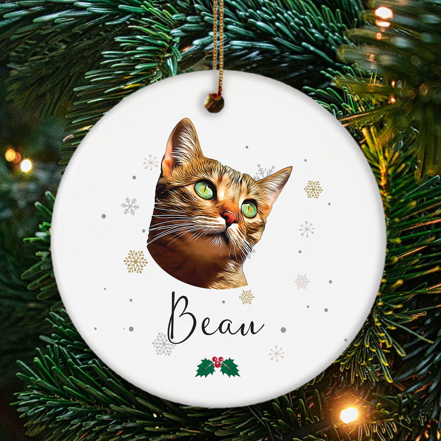 Personalised Pet Portrait Christmas Decoration - Dog Cat Custom Xmas Ceramic Disc Keepsake - TWO Sided Print option.