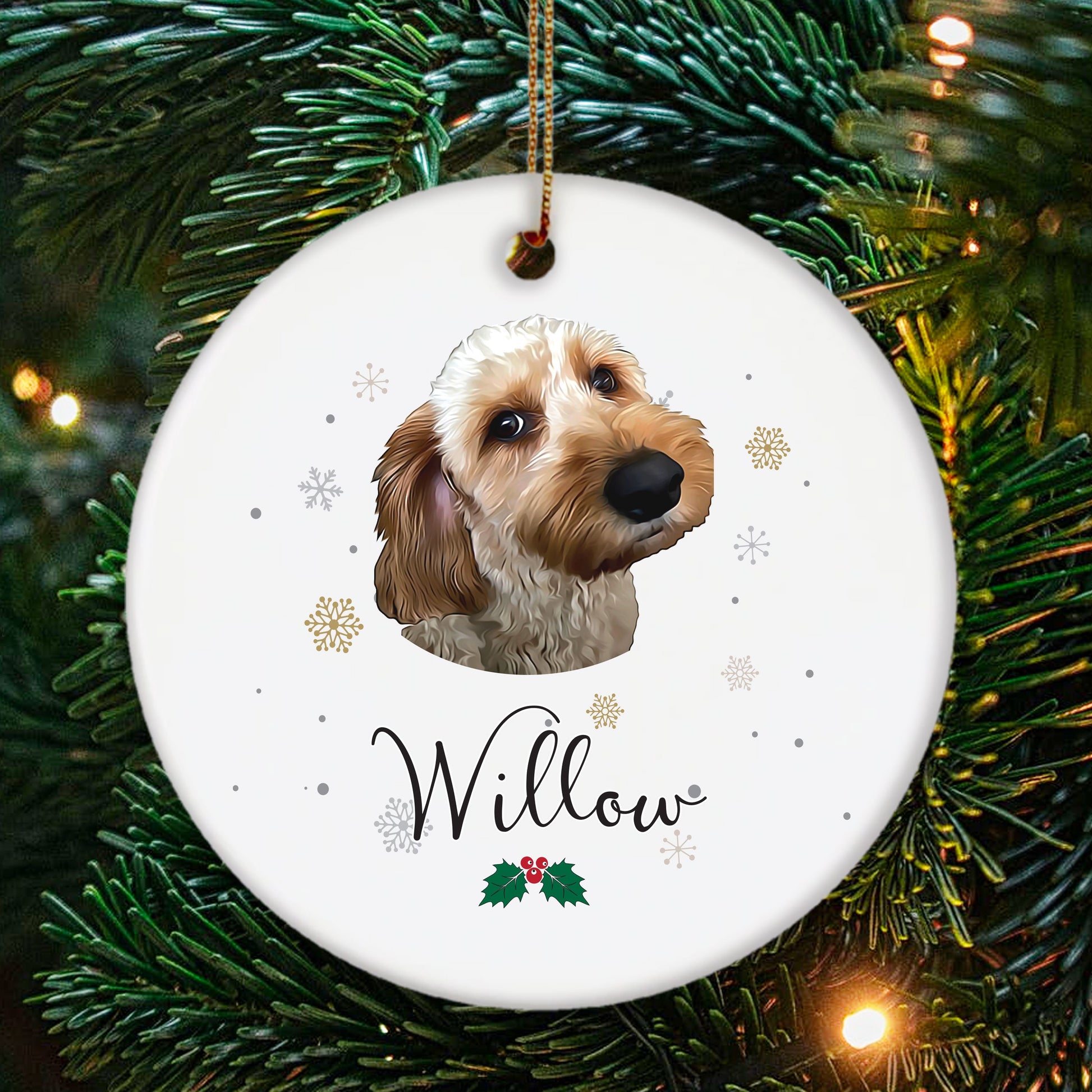Personalised Pet Portrait Christmas Decoration - Dog Cat Custom Xmas Ceramic Disc Keepsake - TWO Sided Print option.