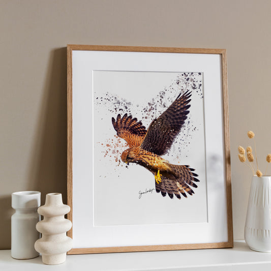 Kestrel Portrait Splatter Style Artwork Fine Art Print (Unframed)