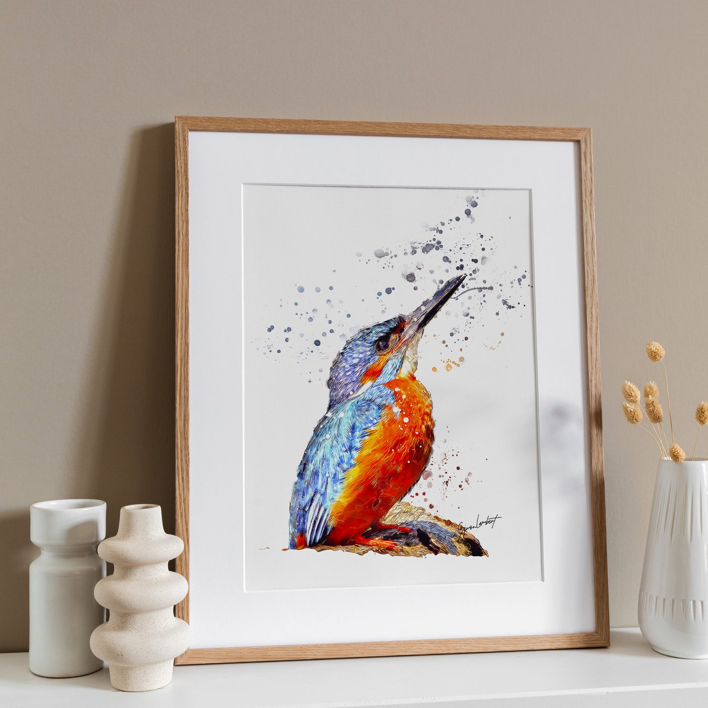 Kingfisher Portrait Splatter Style Artwork Fine Art Print (Unframed)
