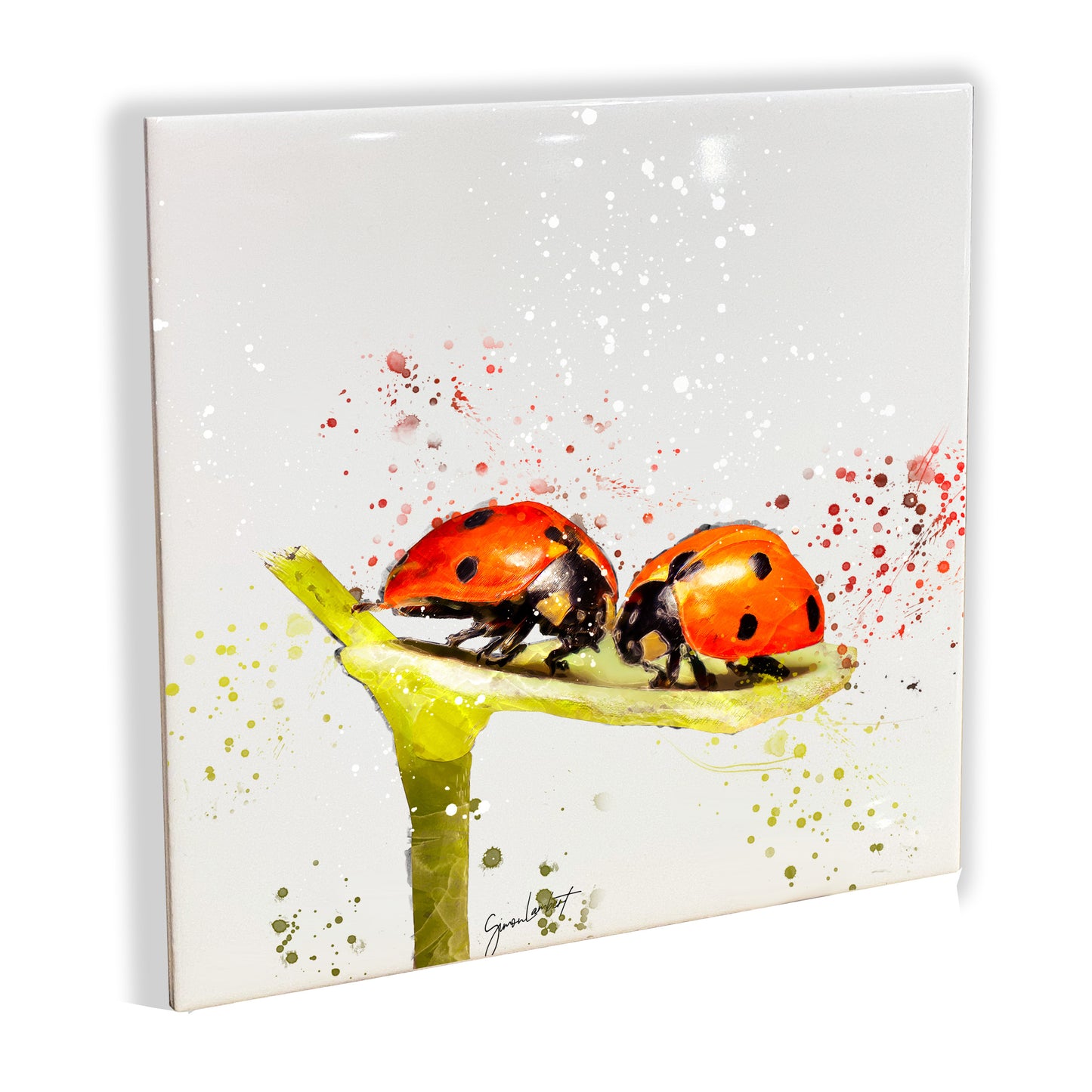 Ladybird Portrait Brush Splatter Style Artwork - Framed CERAMIC TILE Art