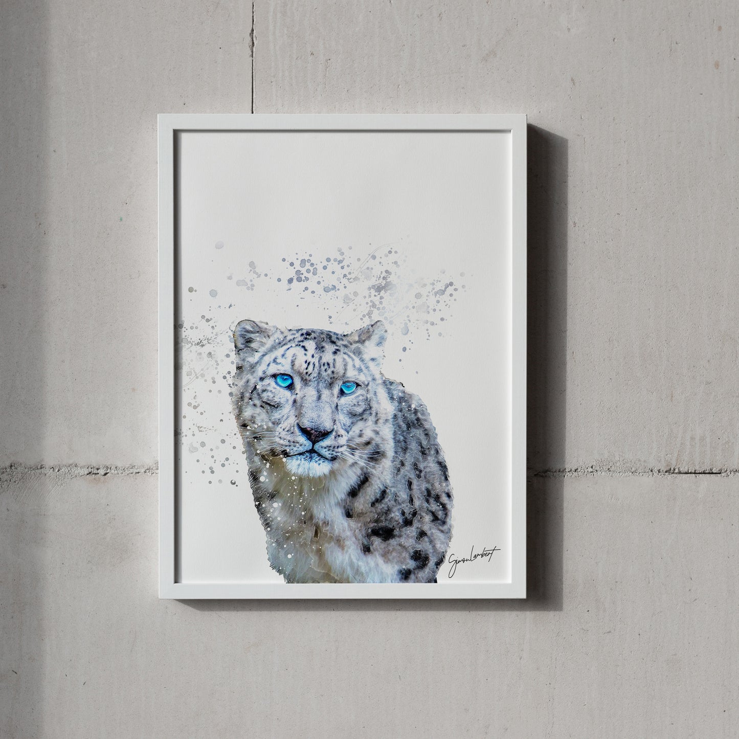 Snow Leopard Portrait Splatter Style Artwork Fine Art Print (Unframed)