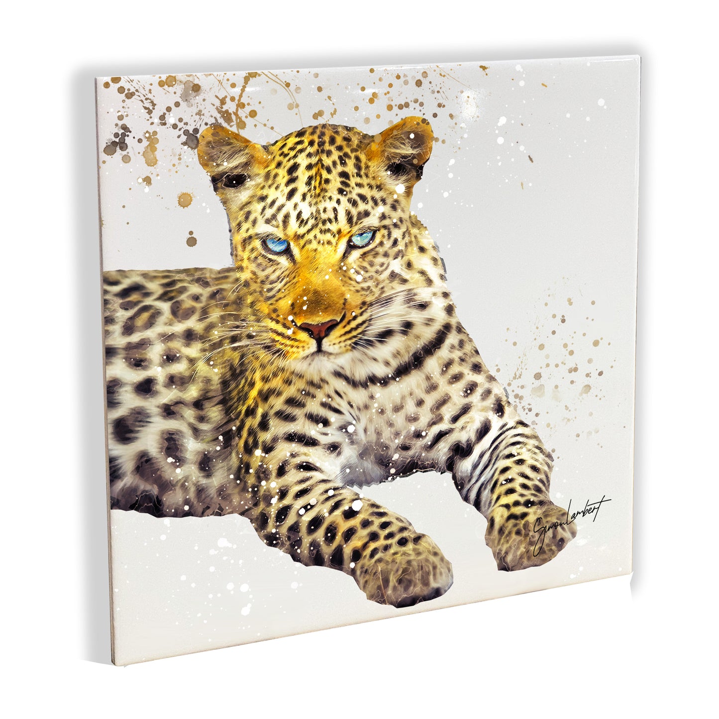 Leopard Portrait Brush Splatter Style Artwork - Framed CERAMIC TILE Art