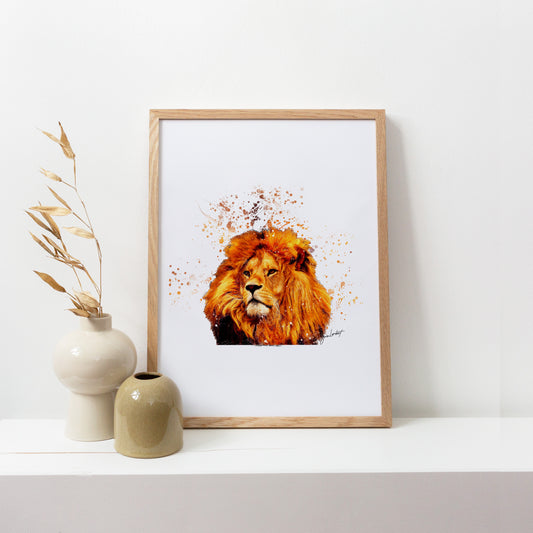 Lion Portrait Splatter Style Artwork Fine Art Print (Unframed)