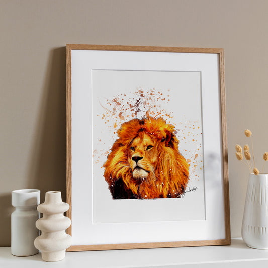 Lion Portrait Splatter Style Artwork Fine Art Print (Unframed)