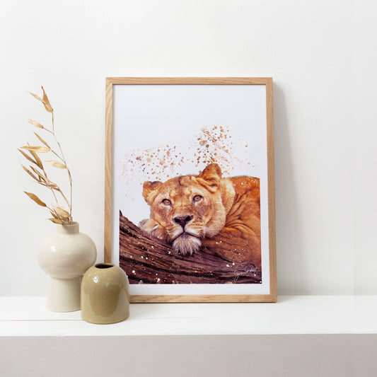 Lioness Portrait Splatter Style Artwork Fine Art Print (Unframed)