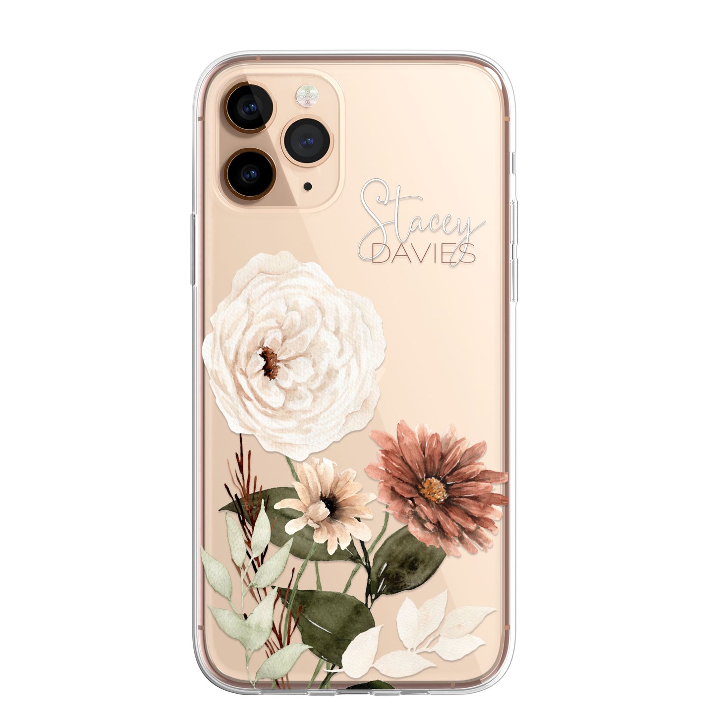 Personalised Floral Autumn Custom CLEAR Cover Case Flower for iPhone 14 13 12
