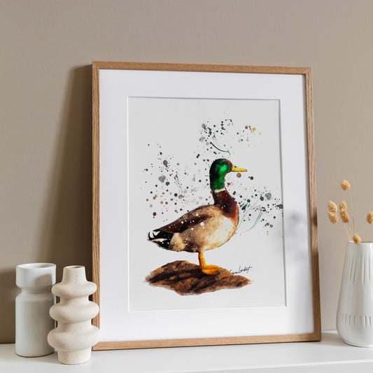 Mallard Portrait Splatter Style Artwork Fine Art Print (Unframed)