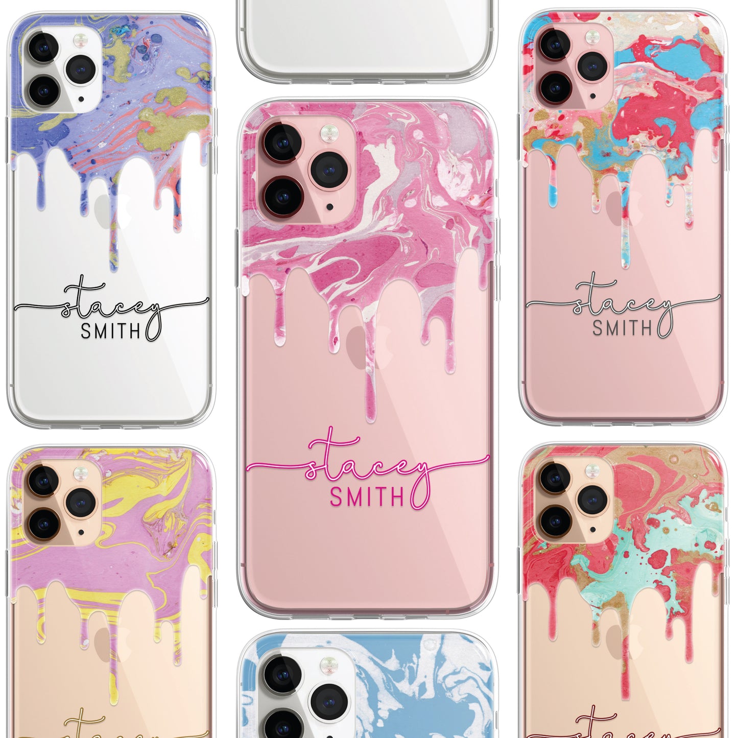 Personalised CLEAR Marble Paint Candy Phone Cover Case For iPhone 13 12 Pro Max