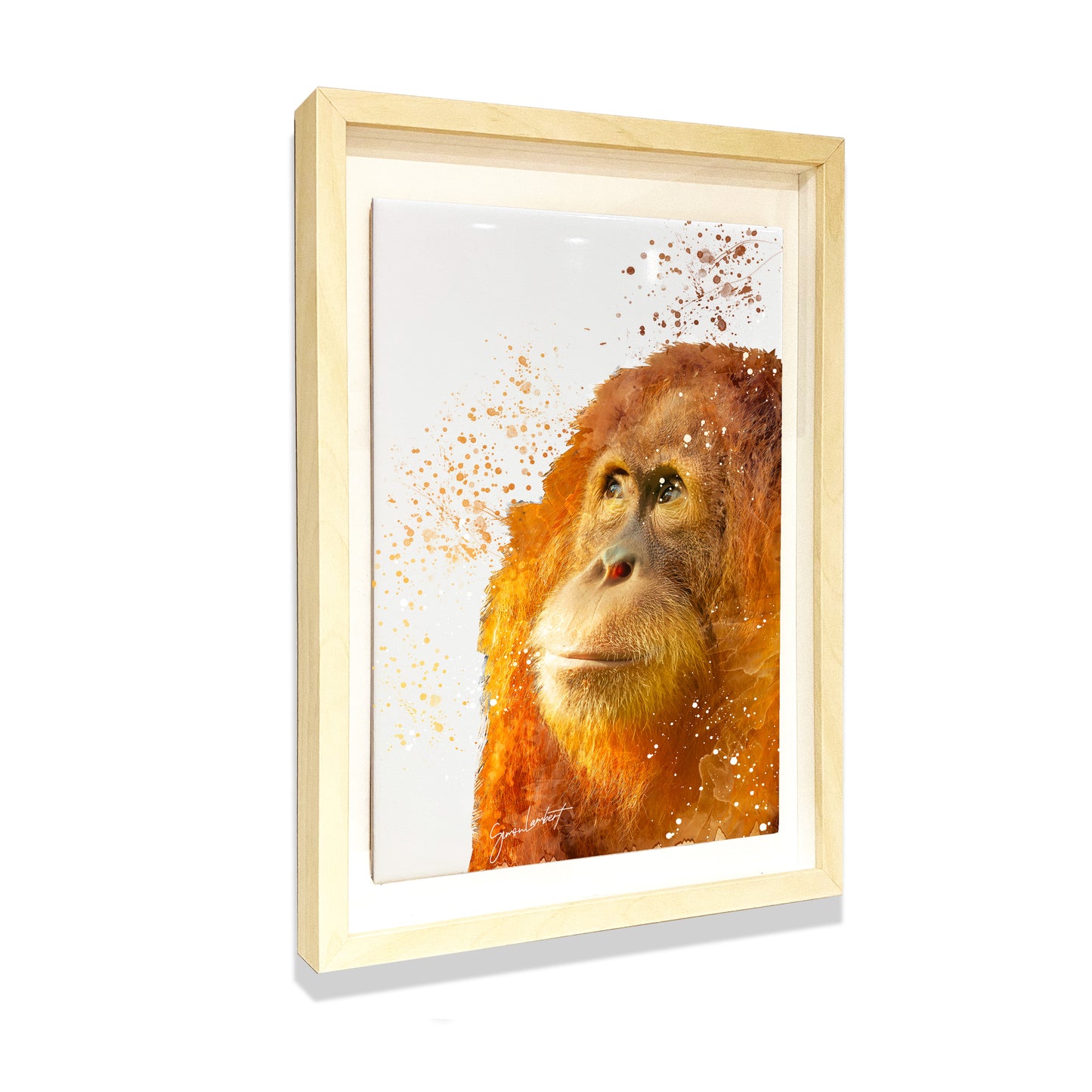 Orangutan Portrait Brush Splatter Style Artwork - Framed CERAMIC TILE Art