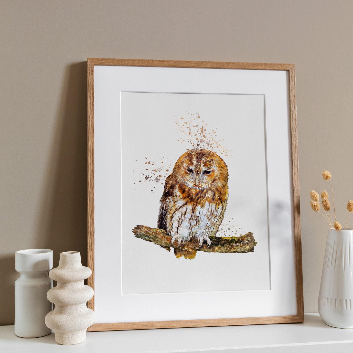 Owl Portrait Splatter Style Artwork Fine Art Print (Unframed)